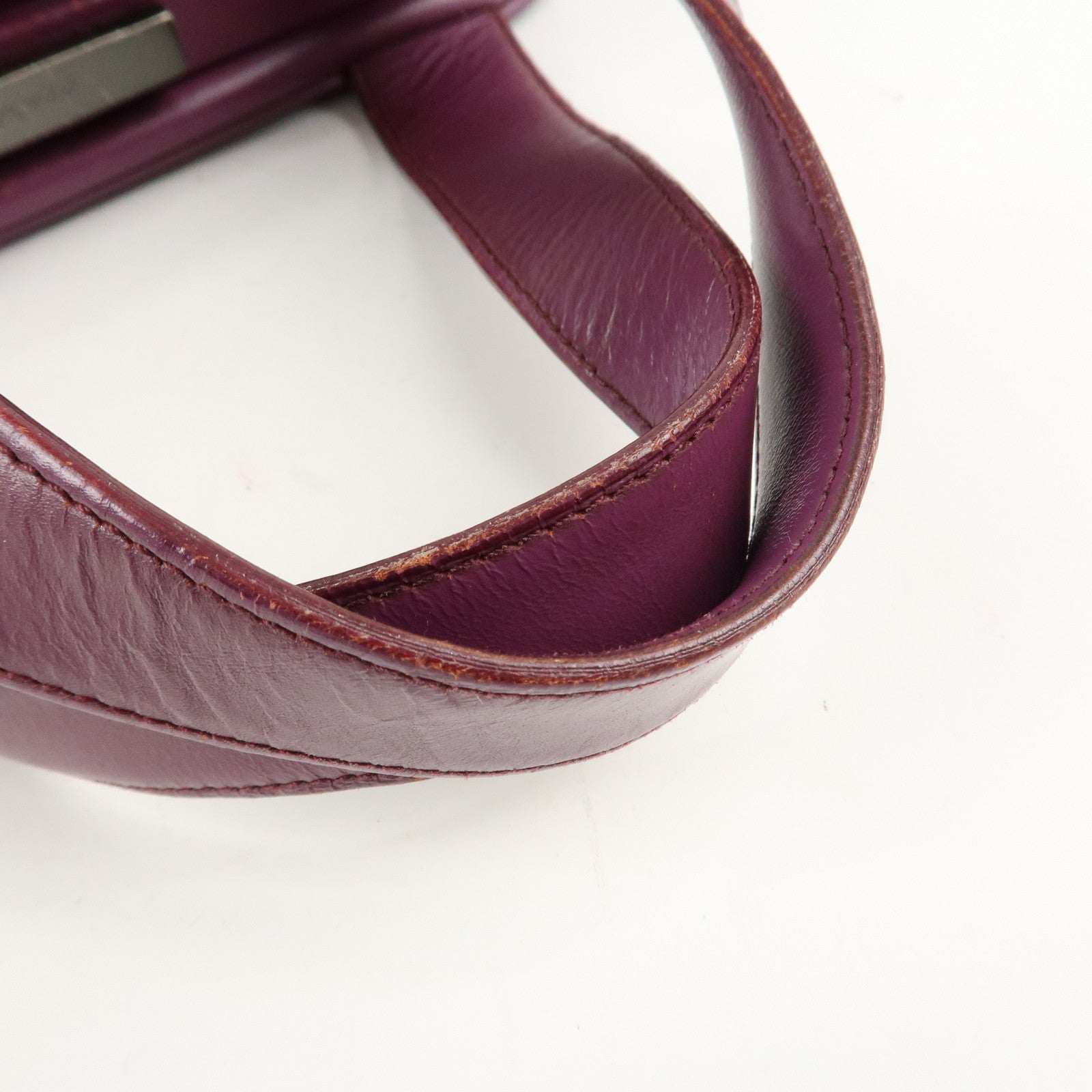 PRADA Leather Tote Bag Hand Bag Purple Antique Black HDW Used