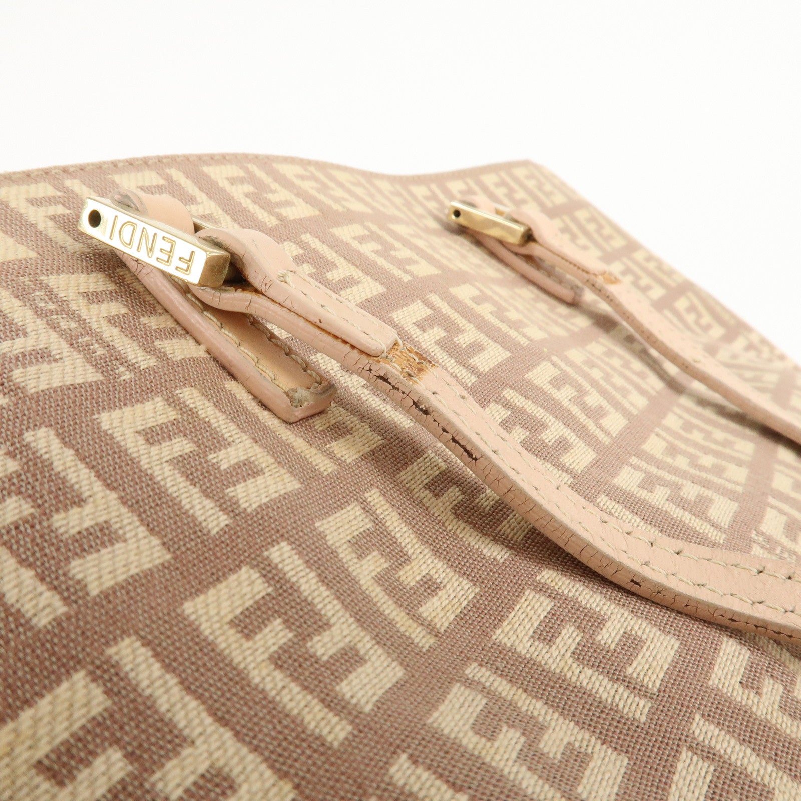 FENDI Zucchino Canvas Leather Tote Bag Pink Beige 8BH133 Used