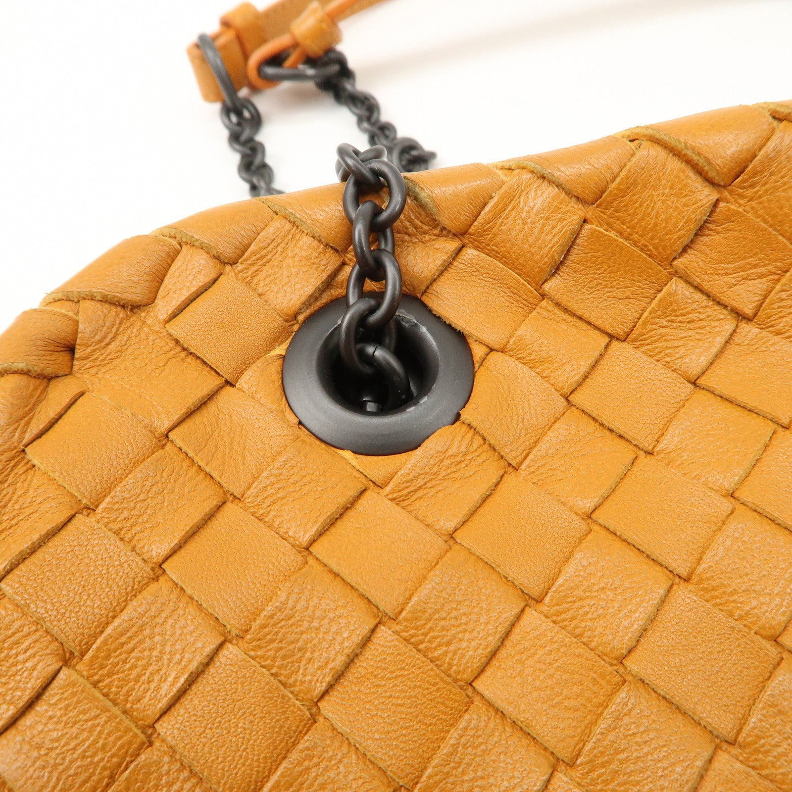 Bottega Veneta Intrecciato Leather Chain Shoulder Bag Orange Used
