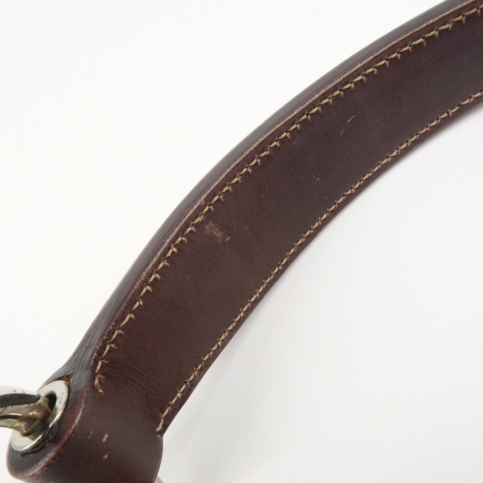 PRADA Logo Jacquard Leather Shoulder Bag Beige Brown Used