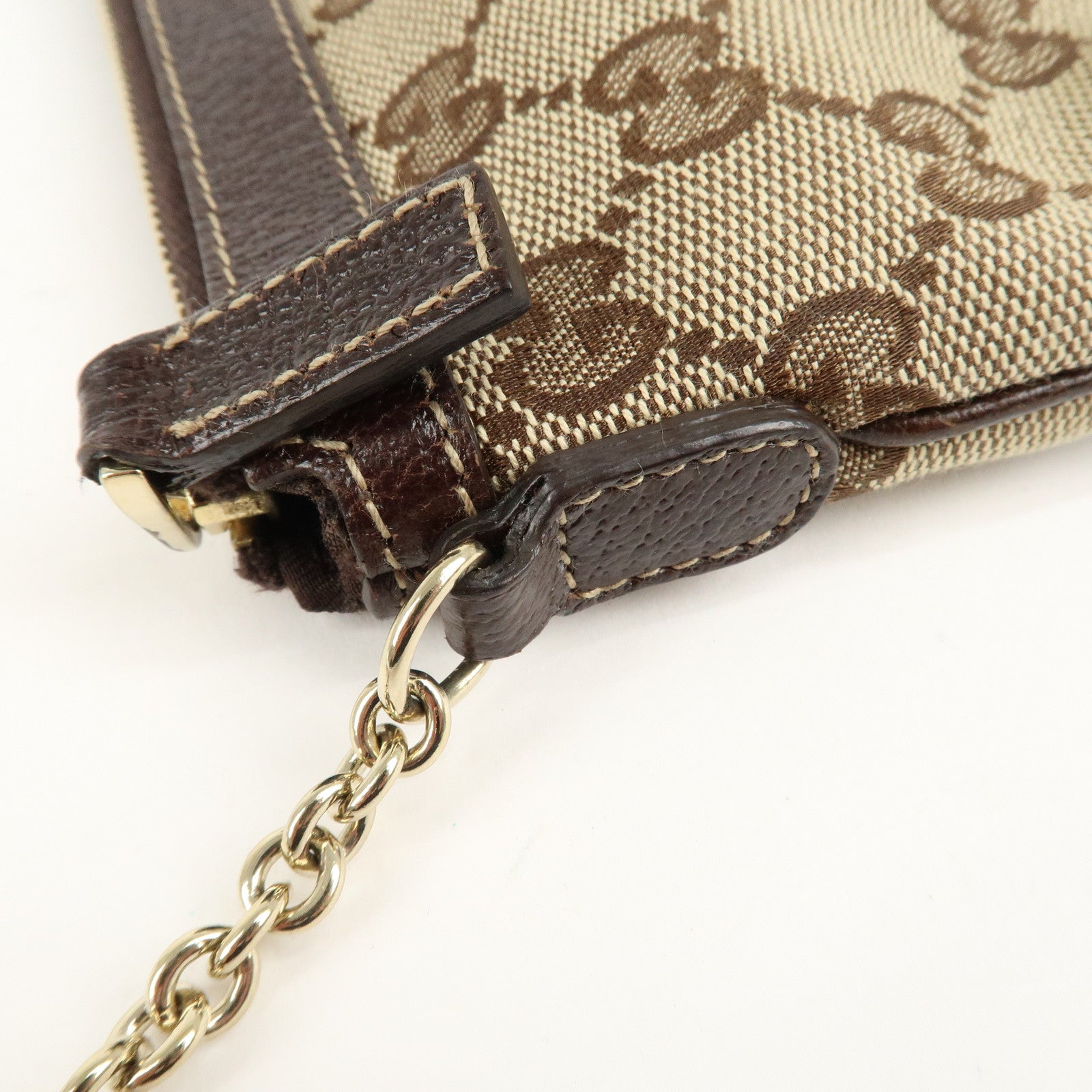 GUCCI GG Canvas Leather Chain Hand Bag 170050 205027 Brown Used