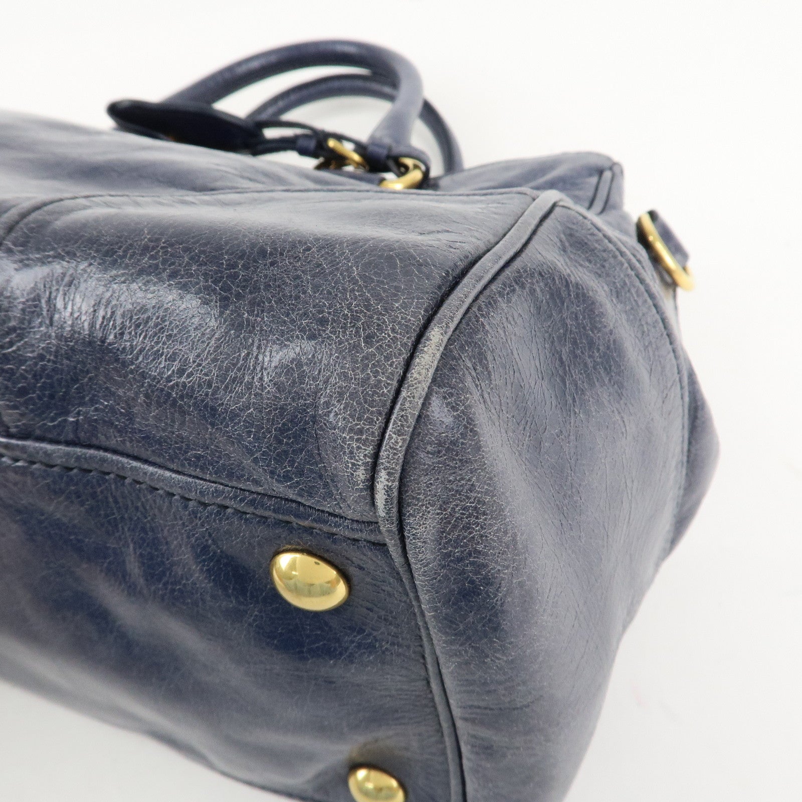 MIU MIU Leather 2Way Bag Hand Bag Shoulder Bag Blue RN1127 Used