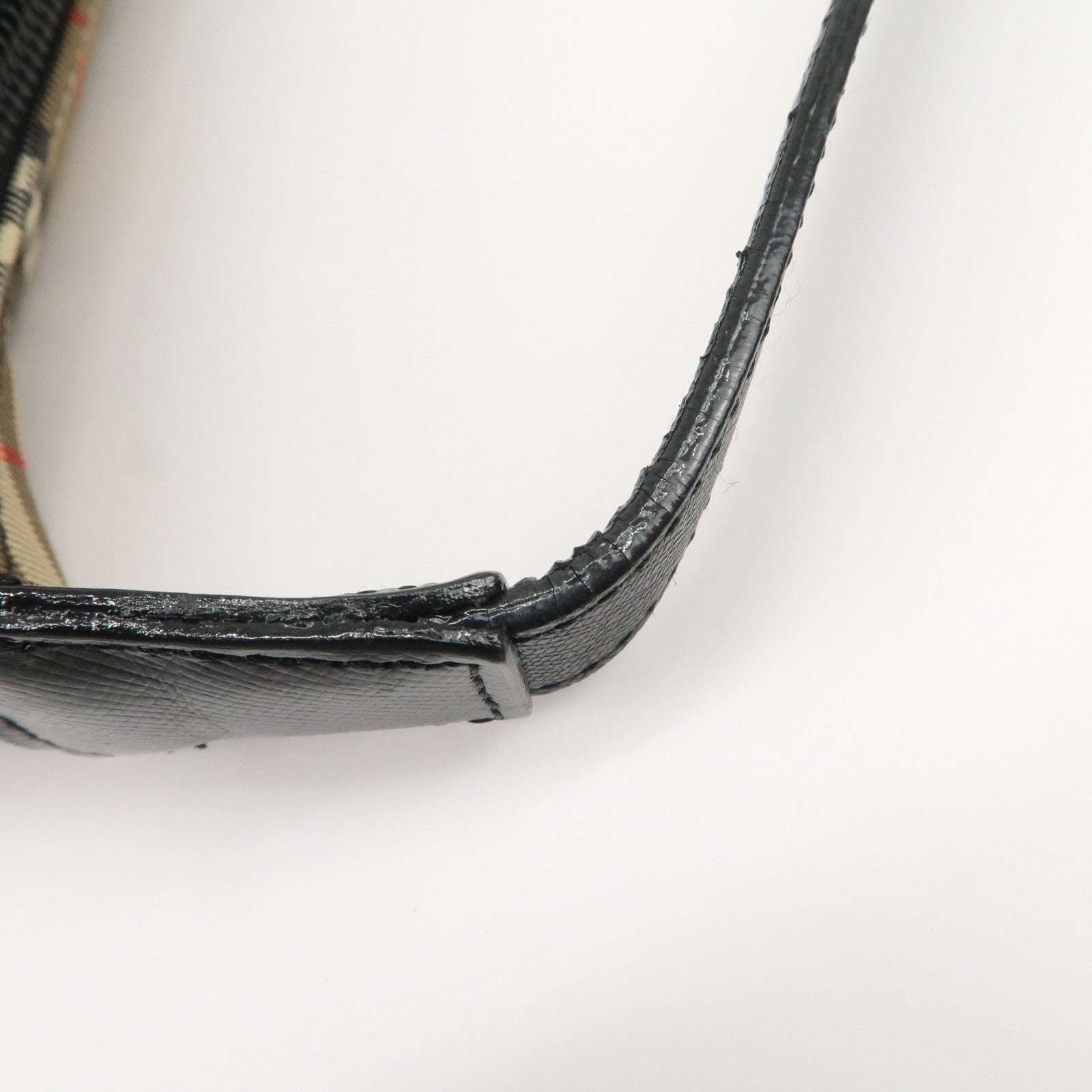 BURBERRY Nova Plaid Canvas Leather Shoulder Bag Hand Bag Black Used