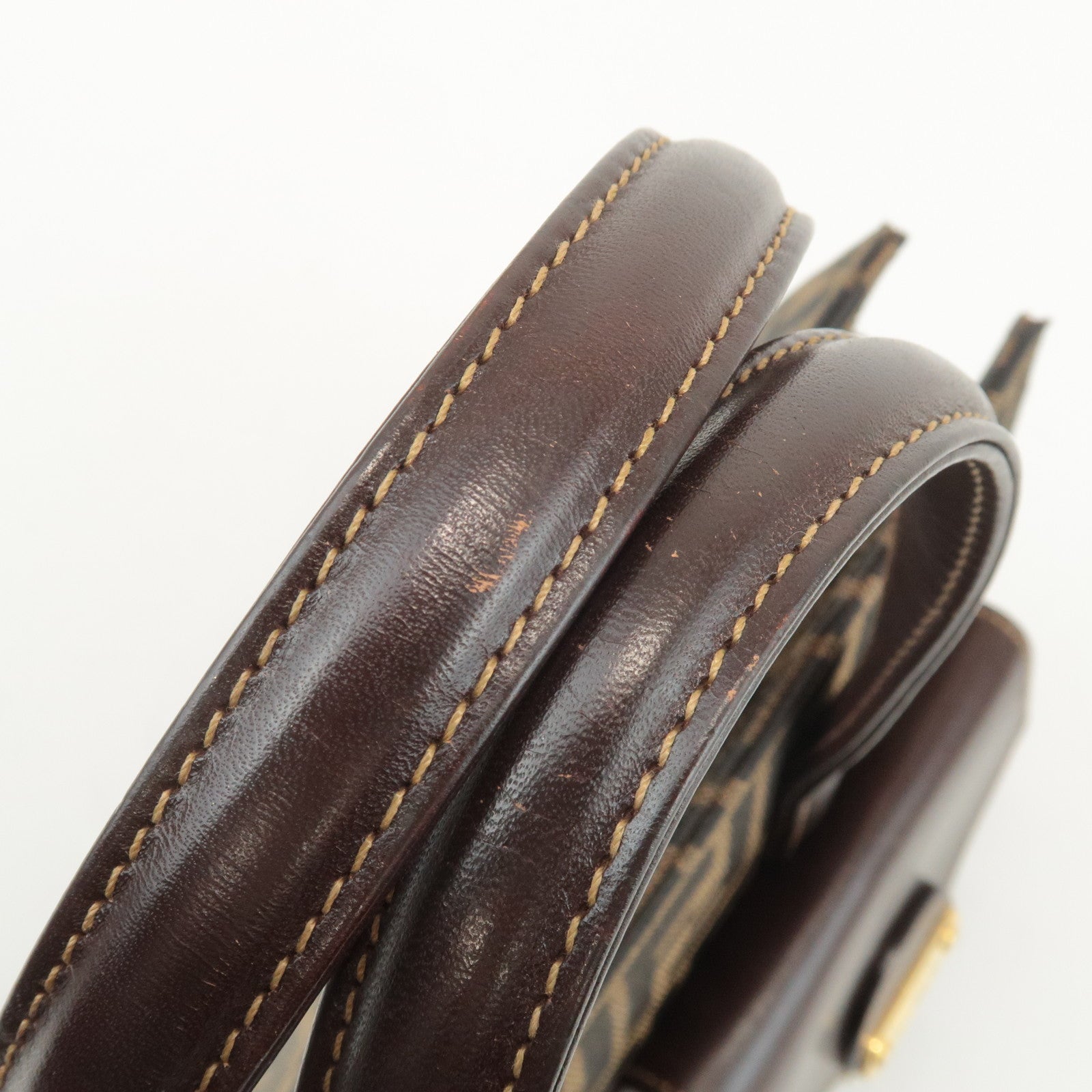 FENDI Zucca Canvas Leather Boston Bag Hand Bag Brown Black Used