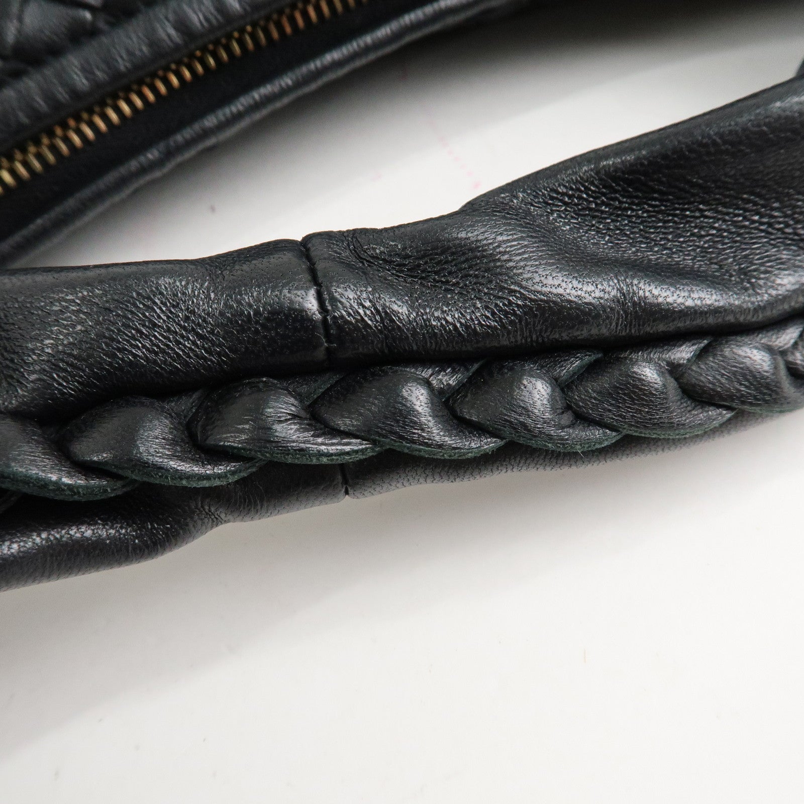 BOTTEGA VENETA Hobo Intrecciato Leather Shoulder Bag Black 115653 Used