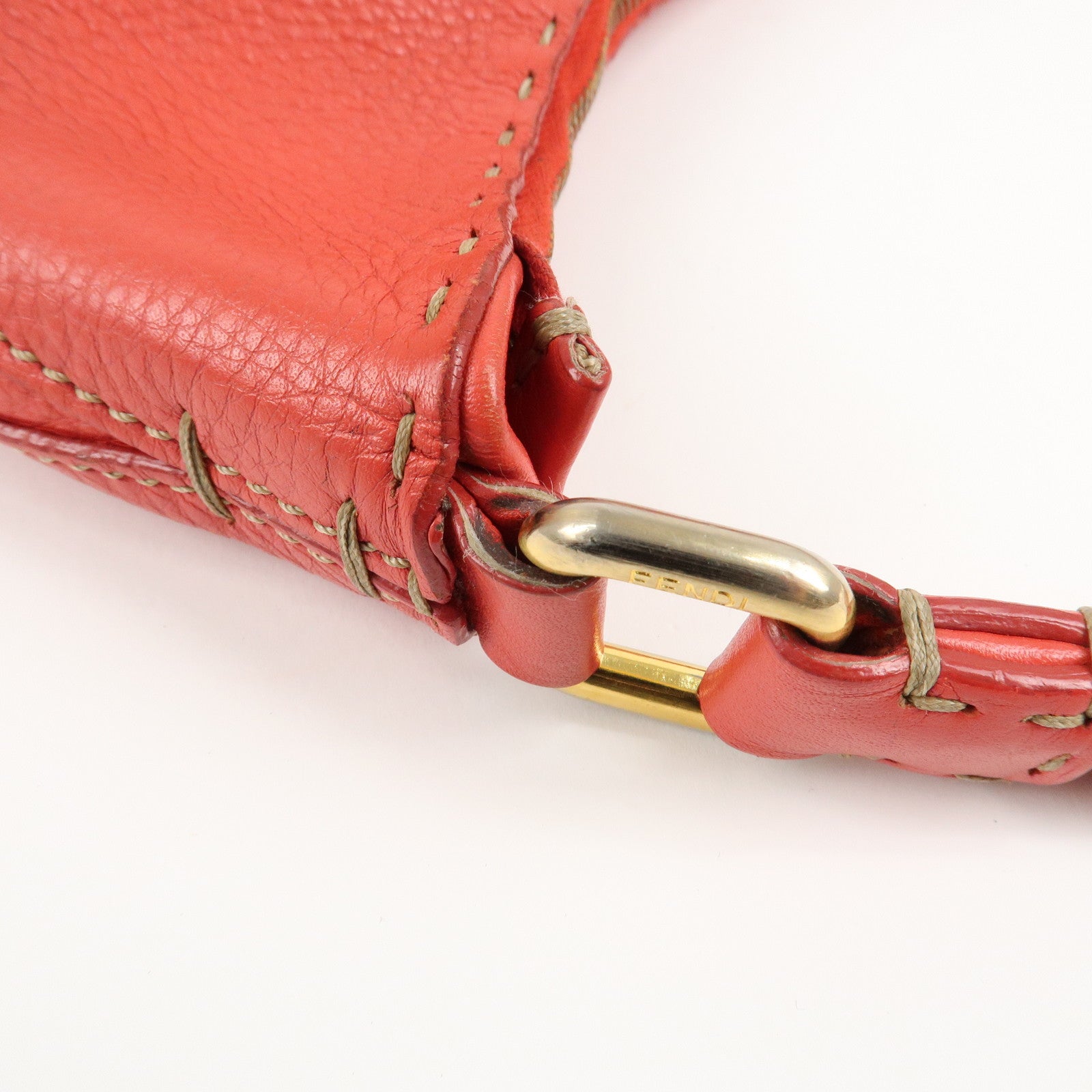 FENDI Selleria Leather Shoulder Bag Red 8BR648 Used