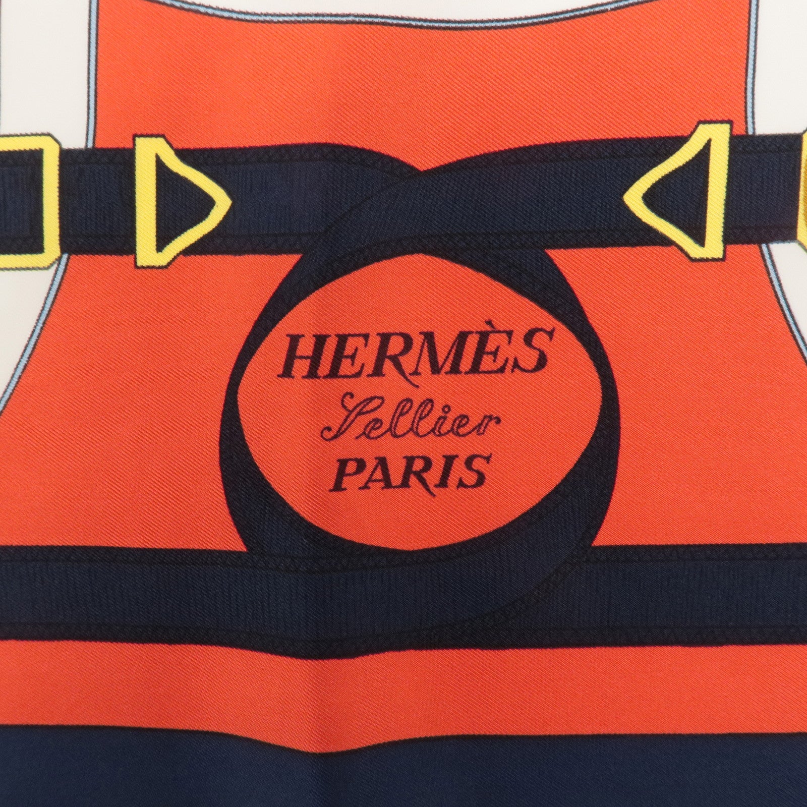 HERMES Carre 90 100% Silk Carre 90 Eperon d'or Red Navy Gold Used