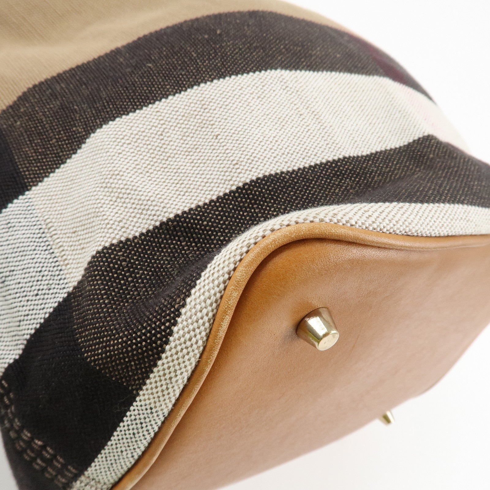BURBERRY Canvas Leather Ashby Medium Plaid Bucket Bag Beige Brown Used