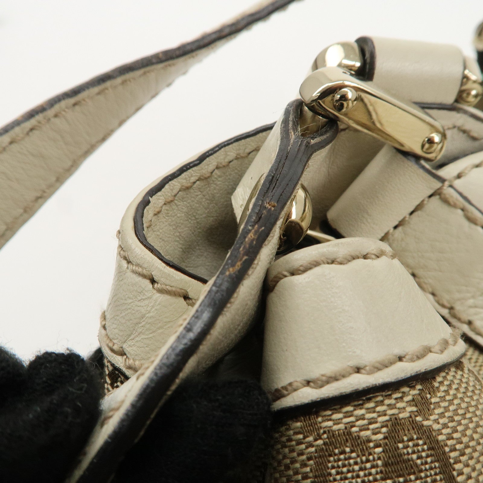 GUCCI Sherry GG Canvas Leather Hand Bag Beige Brown 233609 Used