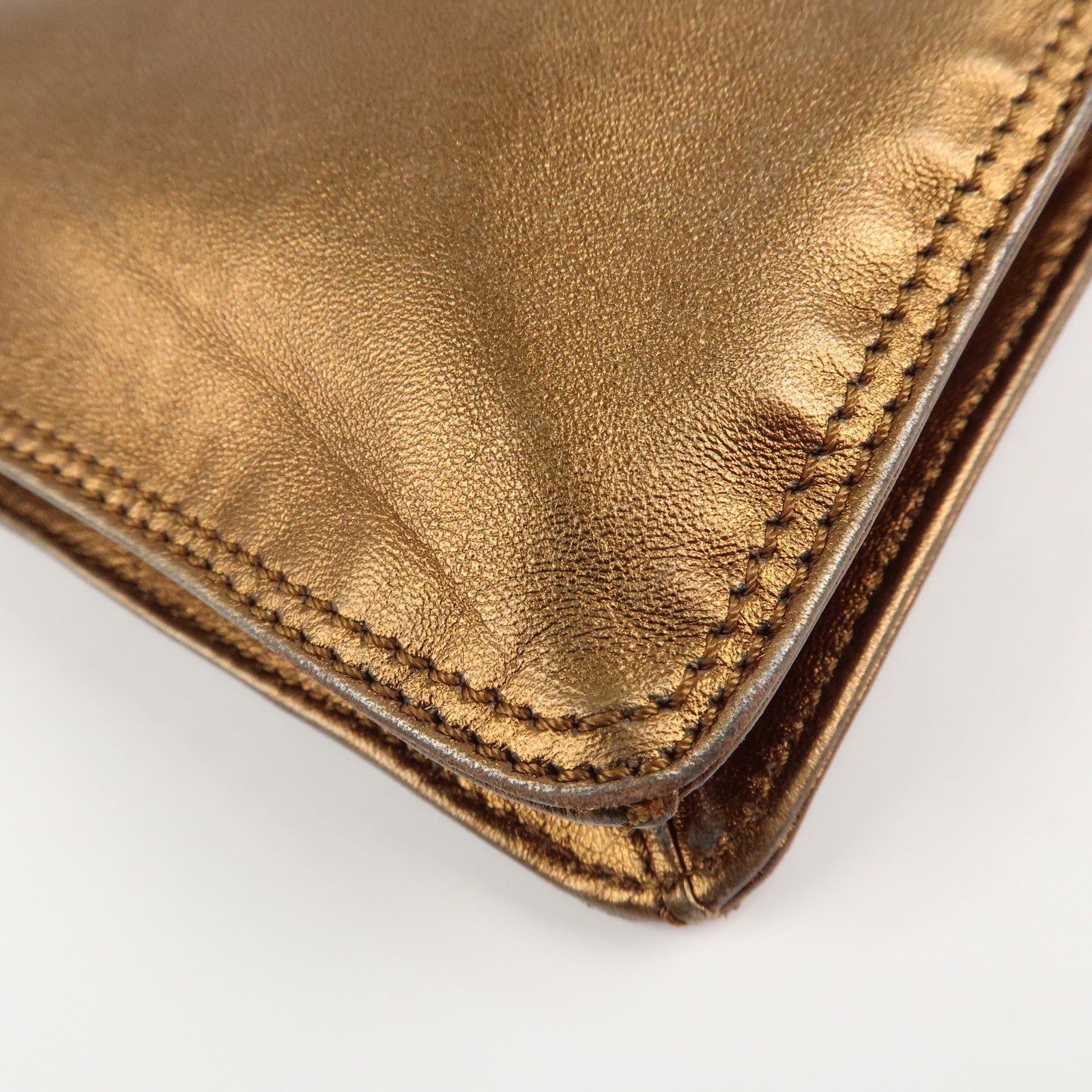 CHANEL Leather Logo Shoulder Bag Hand Bag Gold Used