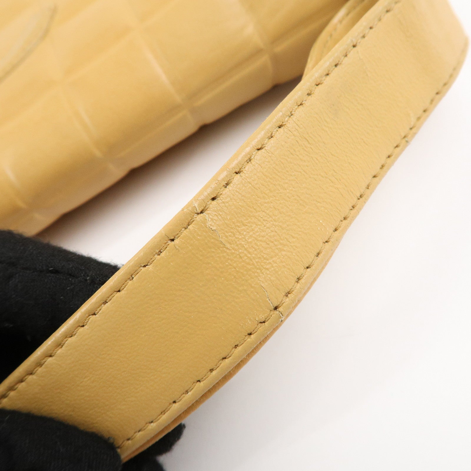 CHANEL COCO Mark Chocolate Bar Lamb Skin Shoulder Bag Beige Used