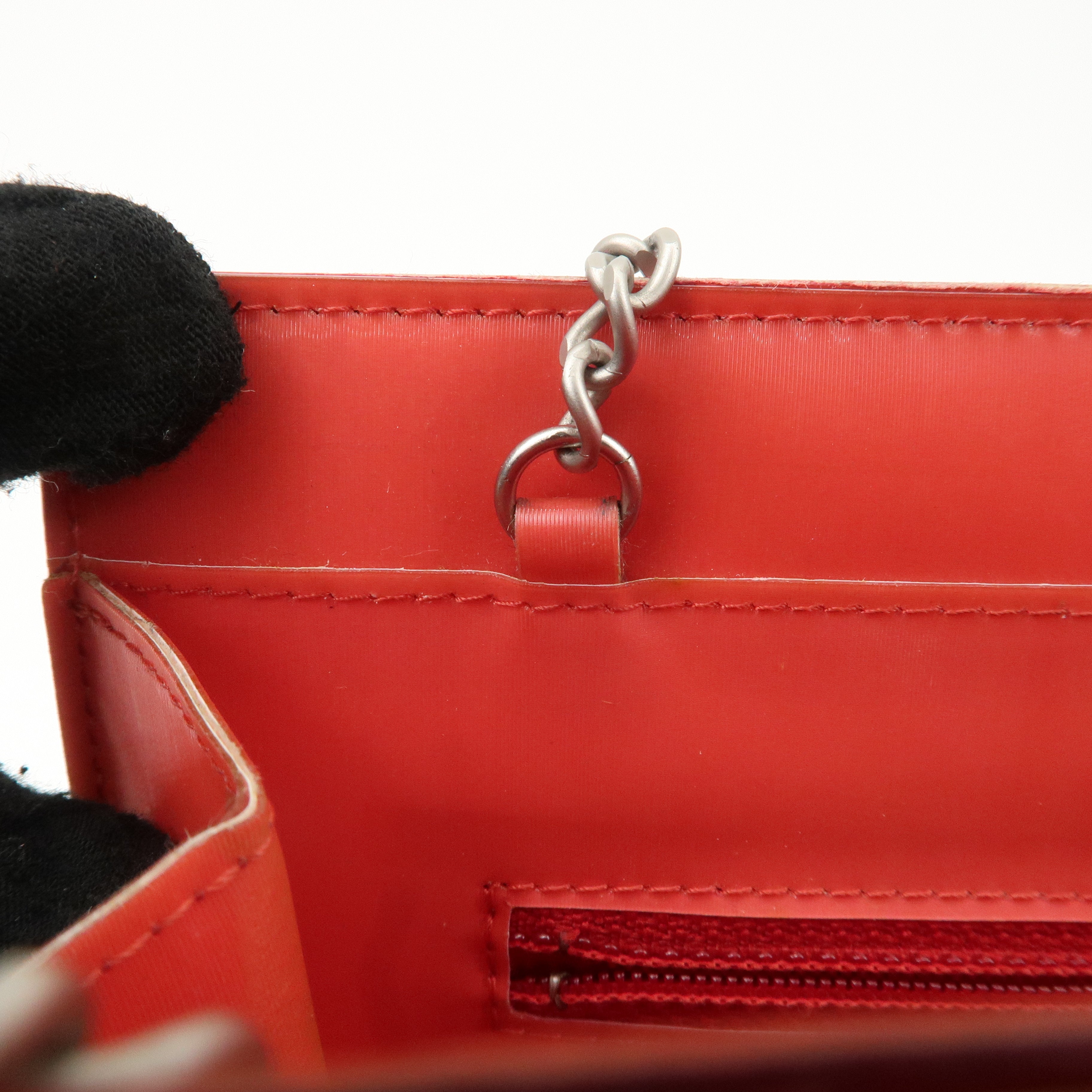 CHANEL Nylon Hologram Chain Shoulder Bag Hand Bag Red Used