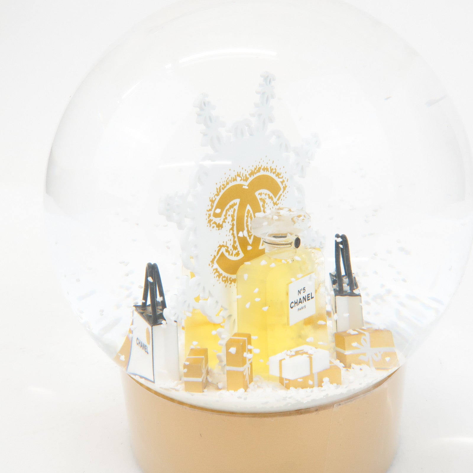 CHANEL Glass Snow Globe Snow Dome 2024 Novelty Gold White Used