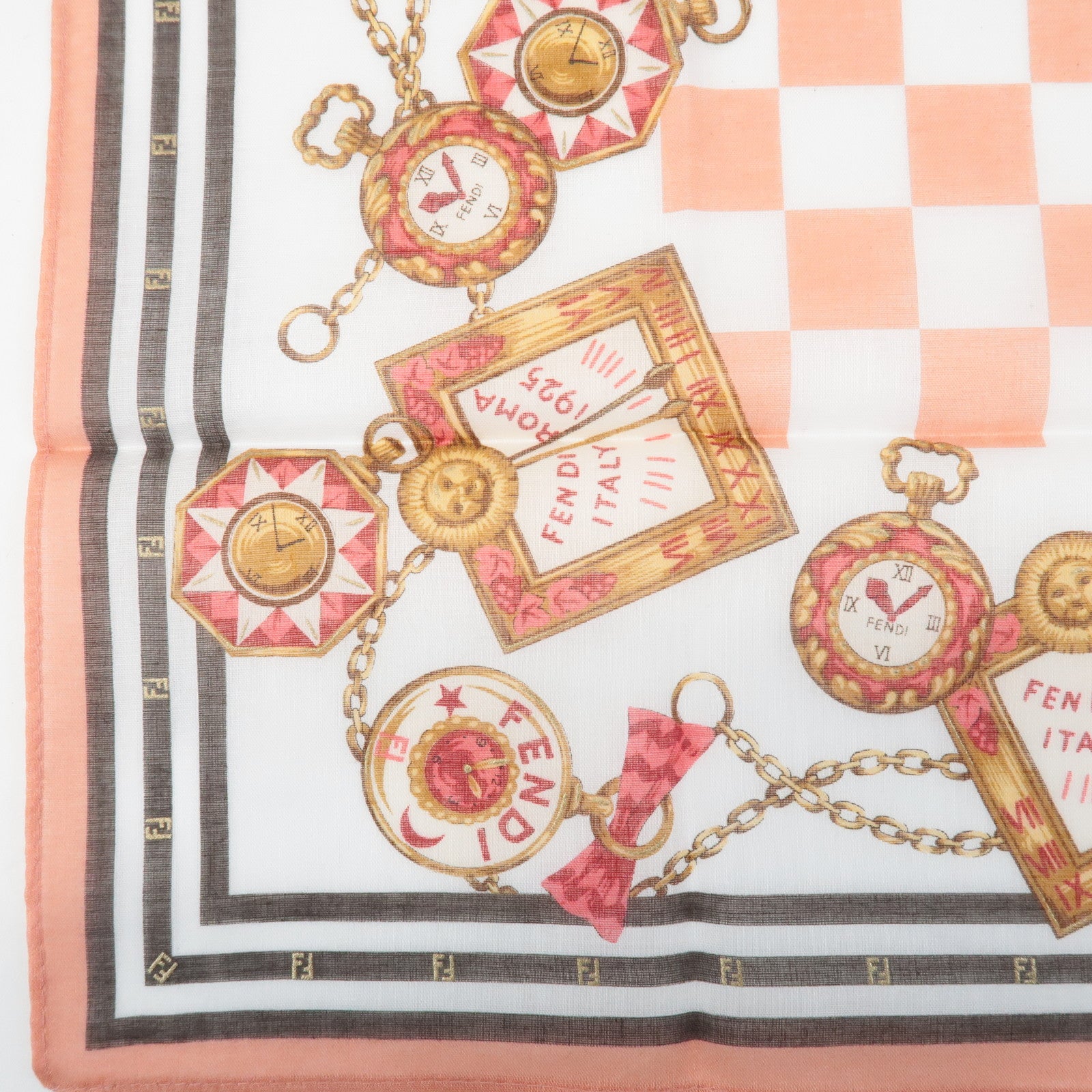 FENDI Set of 5 Cotton 100% Handkerchief Pink Navy Red White Used