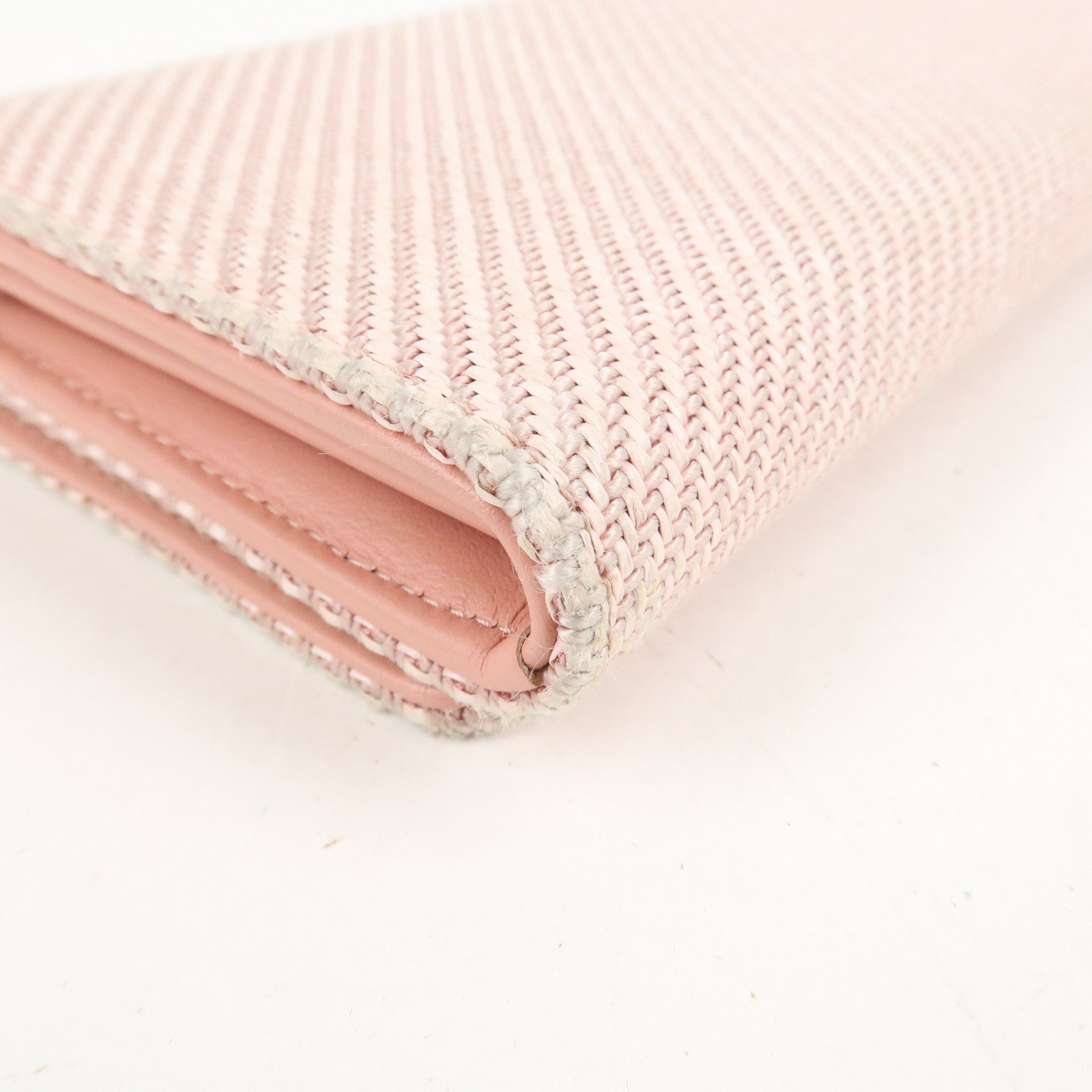 CHANEL Deauville Canvas Bi-fold Long Wallet Pink A80056 Used