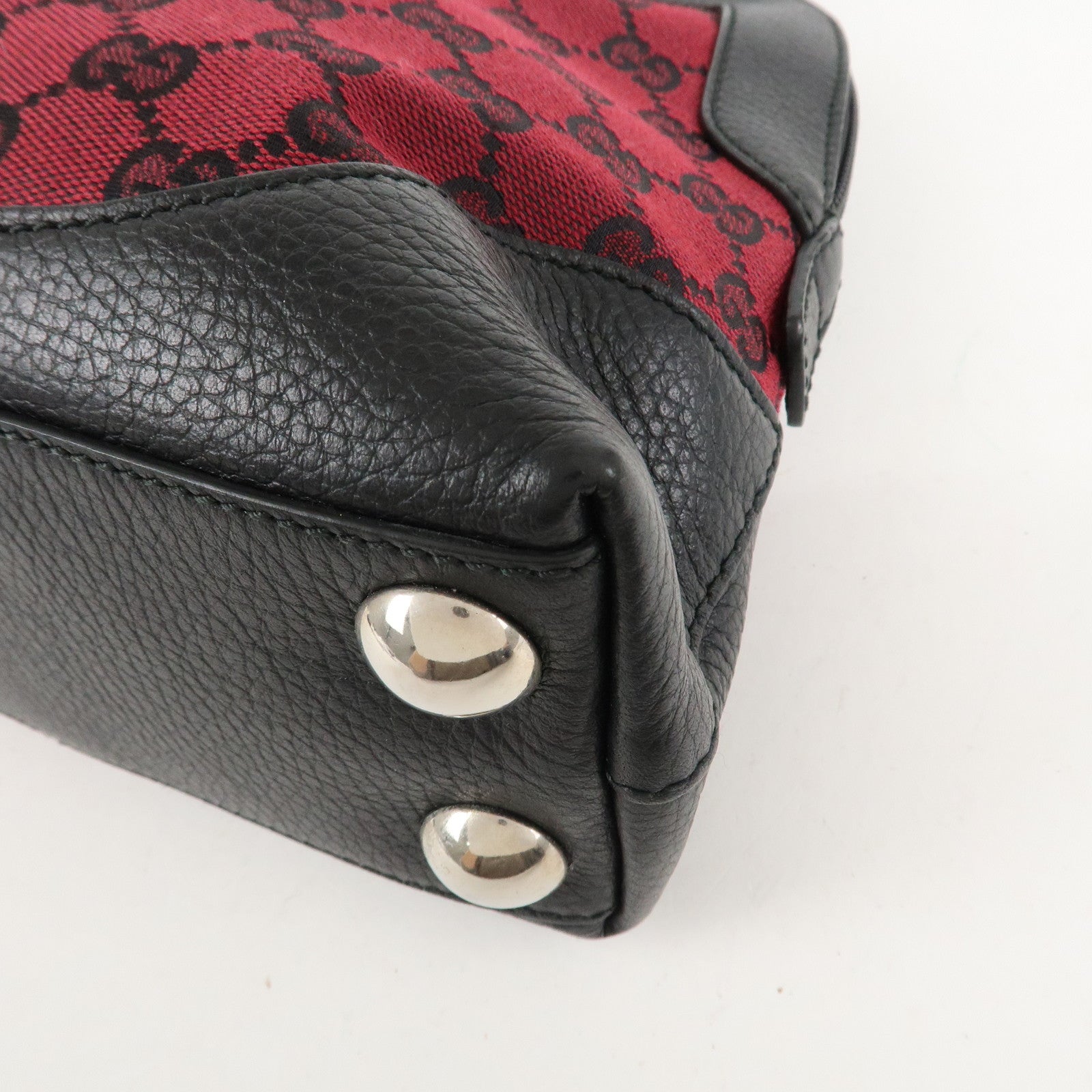 GUCCI GG Canvas Leather Tote Bag Hand Bag Black Red 272378 Used