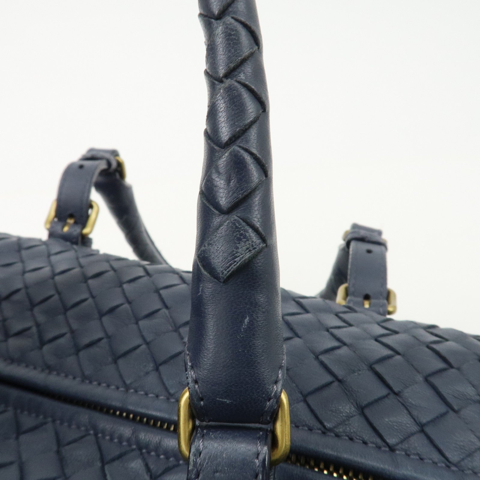 BOTTEGA VENETA Intrecciato Leather Hand Bag Shoulder Bag Navy Used