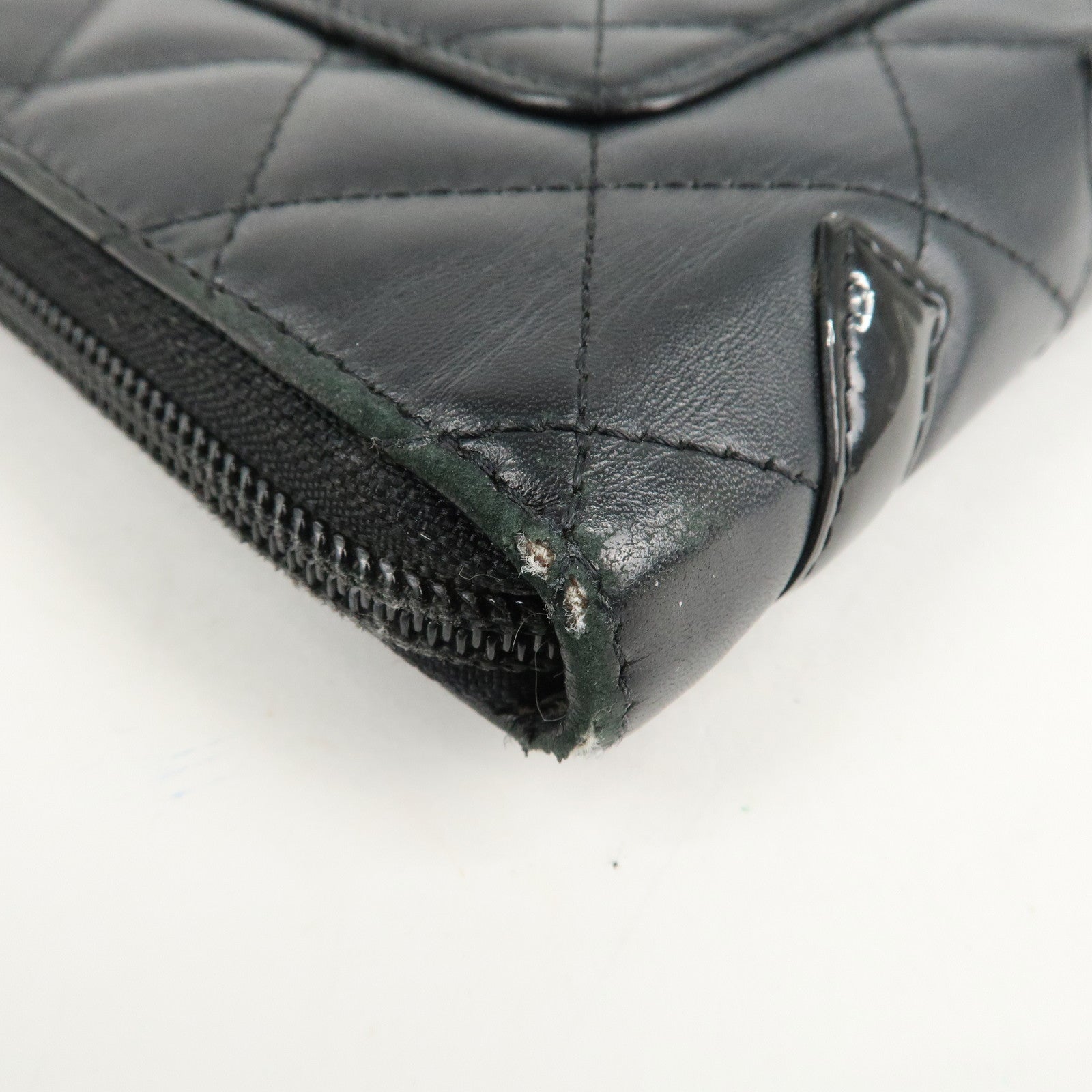 CHANEL Cambon Line Leather Round Zippy Long Wallet Black A26710 Used