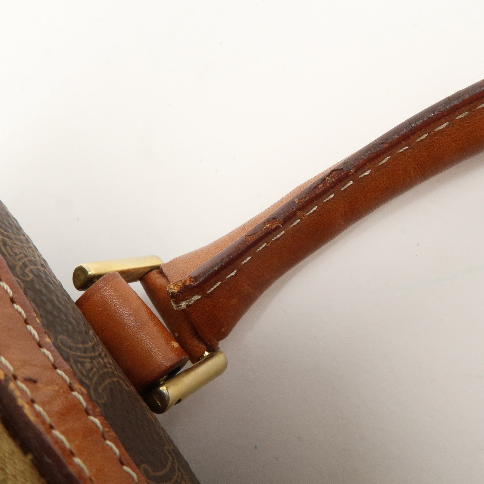 CELINE Macadam PVC Leather Boston Bag Hand Bag Brown Used