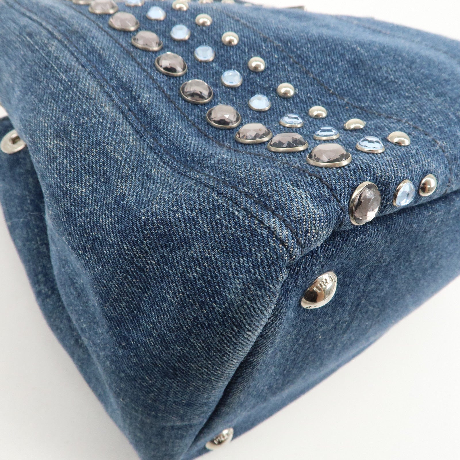 PRADA Logo Canapa Mini Denim Bijou 2Way Tote Bag Denim Blue 1BG439 Used