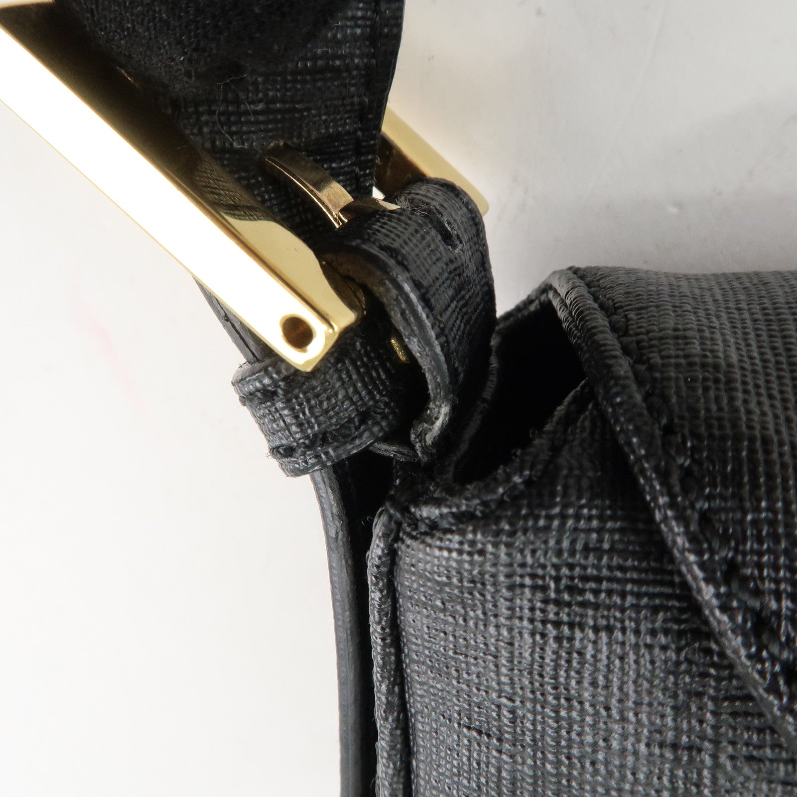 FENDI Zucchino PVC Leather Chain Shoulder Bag Gray Black 8BR003 Used