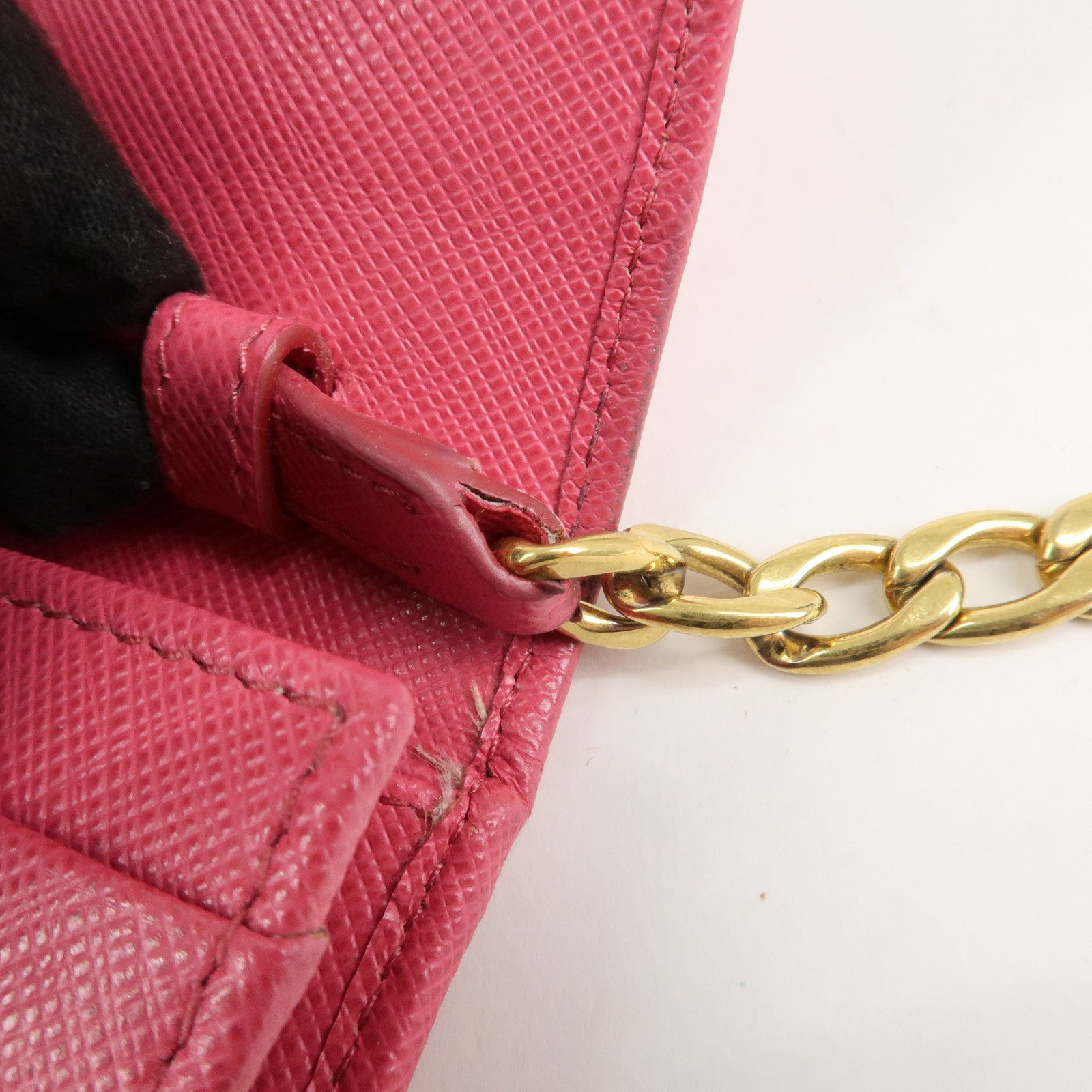 PRADA Saffiano Metal Chain Wallet Shoulder Bag Pink 1DH002 Used