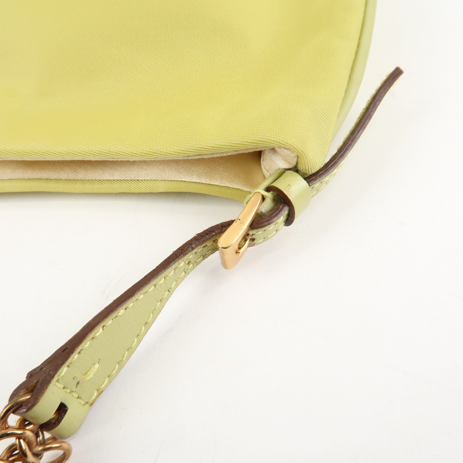 PRADA Nylon Leather Chain Shoulder Bag Yellow BR0105 Used