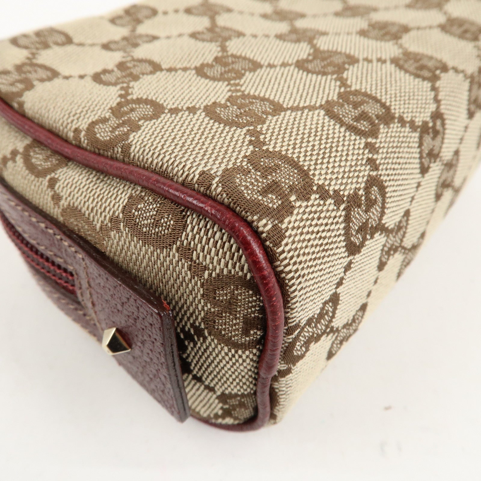 GUCCI GG Canvas Cosmetic Pouch Beige Bordeaux 120978 Used