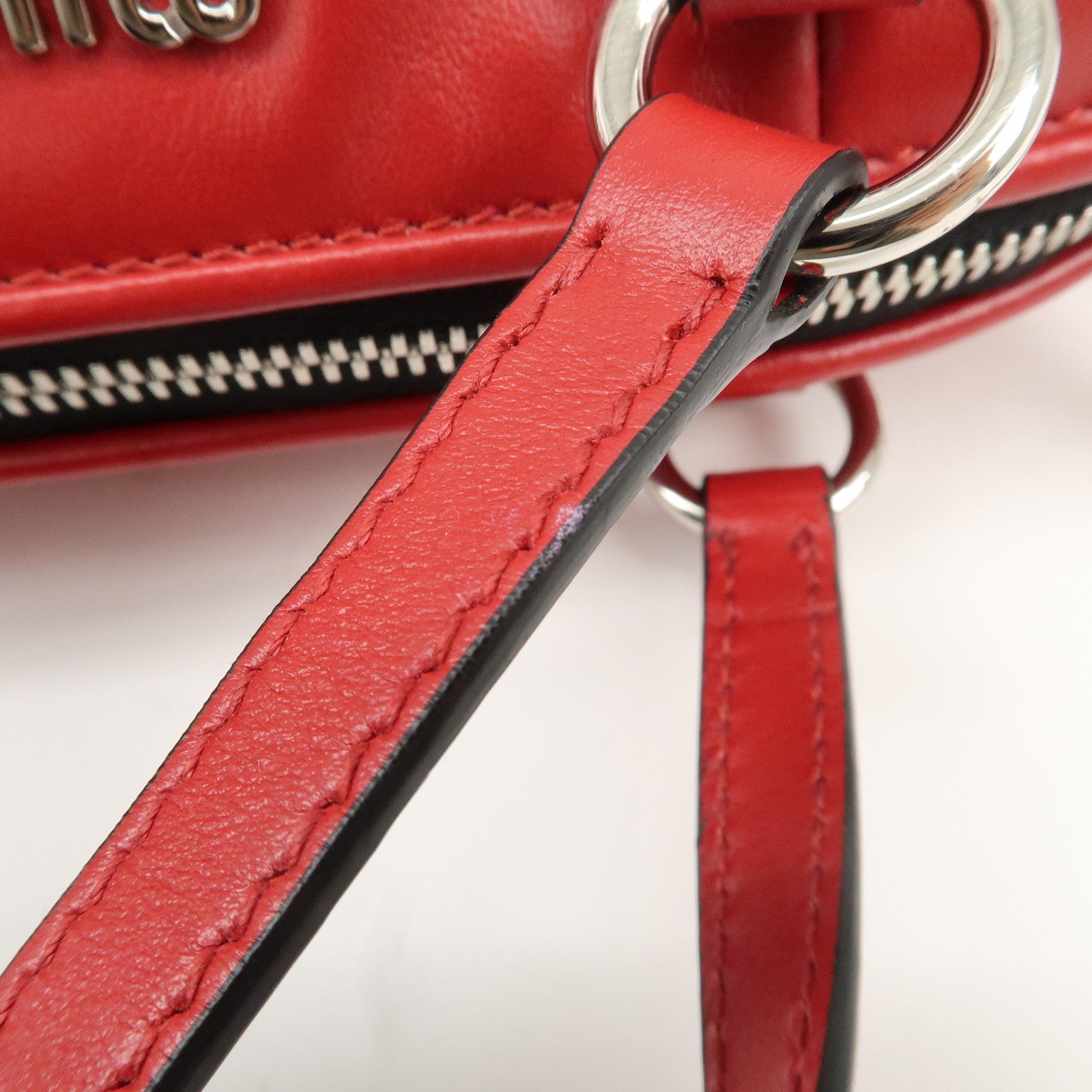 MIU MIU Logo Leather 2Way Shoulder Bag Hand Bag Red 5BH152 Used