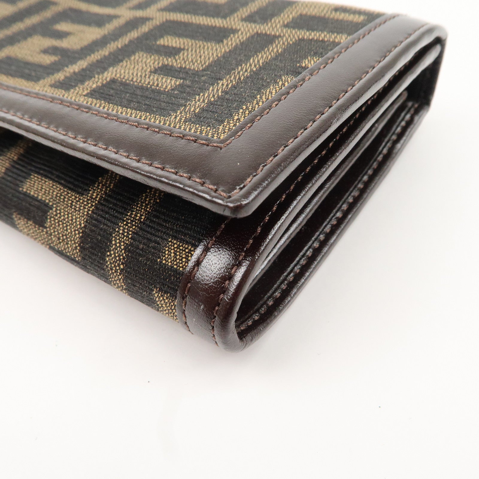FENDI Zucca Print Canvas Leather Long Wallet Brown 30851 Used
