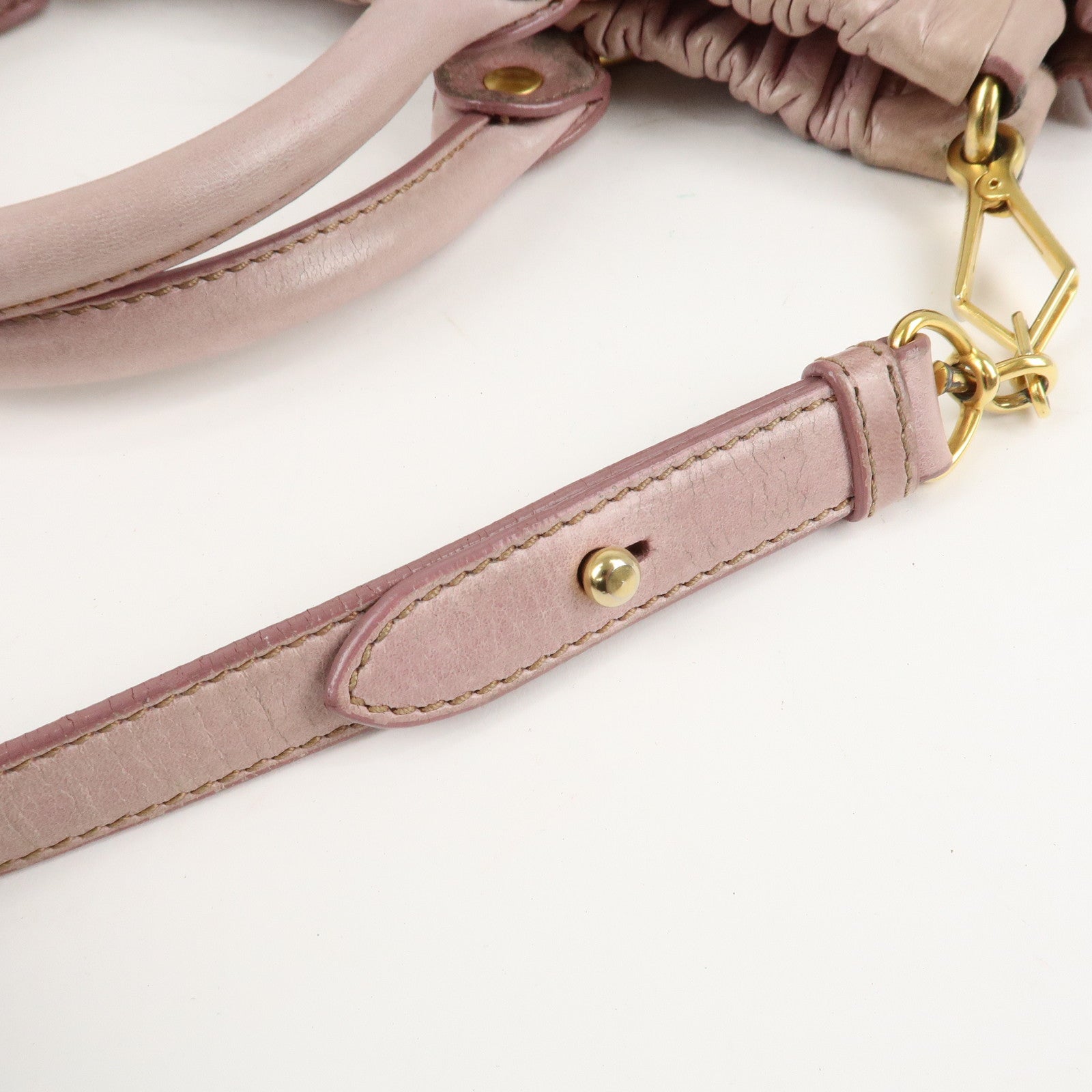MIU MIU Logo Leather 2WAY Bag Shoulder Bag Hand Bag Pink Used