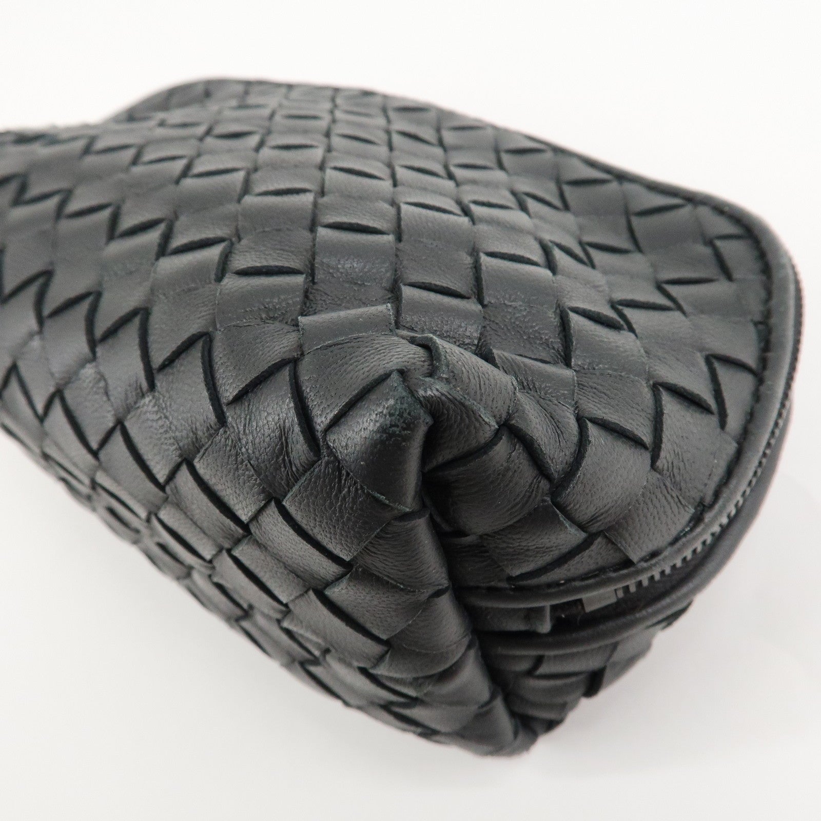 BOTTEGA VENETA Intrecciato Leather Pouch Cosmetic Pouch Black Used
