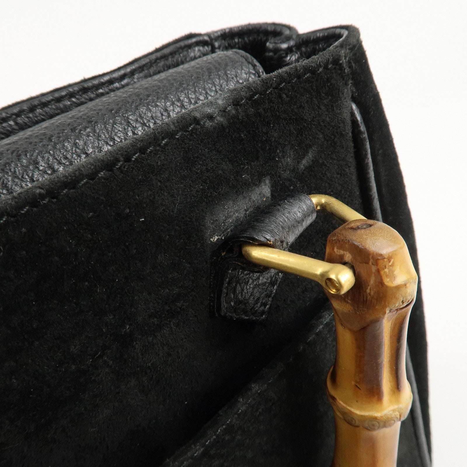 GUCCI Bamboo Suede Leather Hand Bag Black 000.122.0316 Used