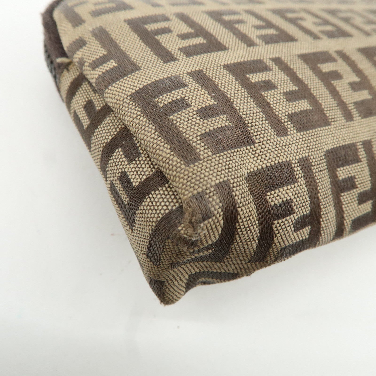 FENDI Zucchino Canvas Mini Pouch Beige Dark Brown 7N0003 Used