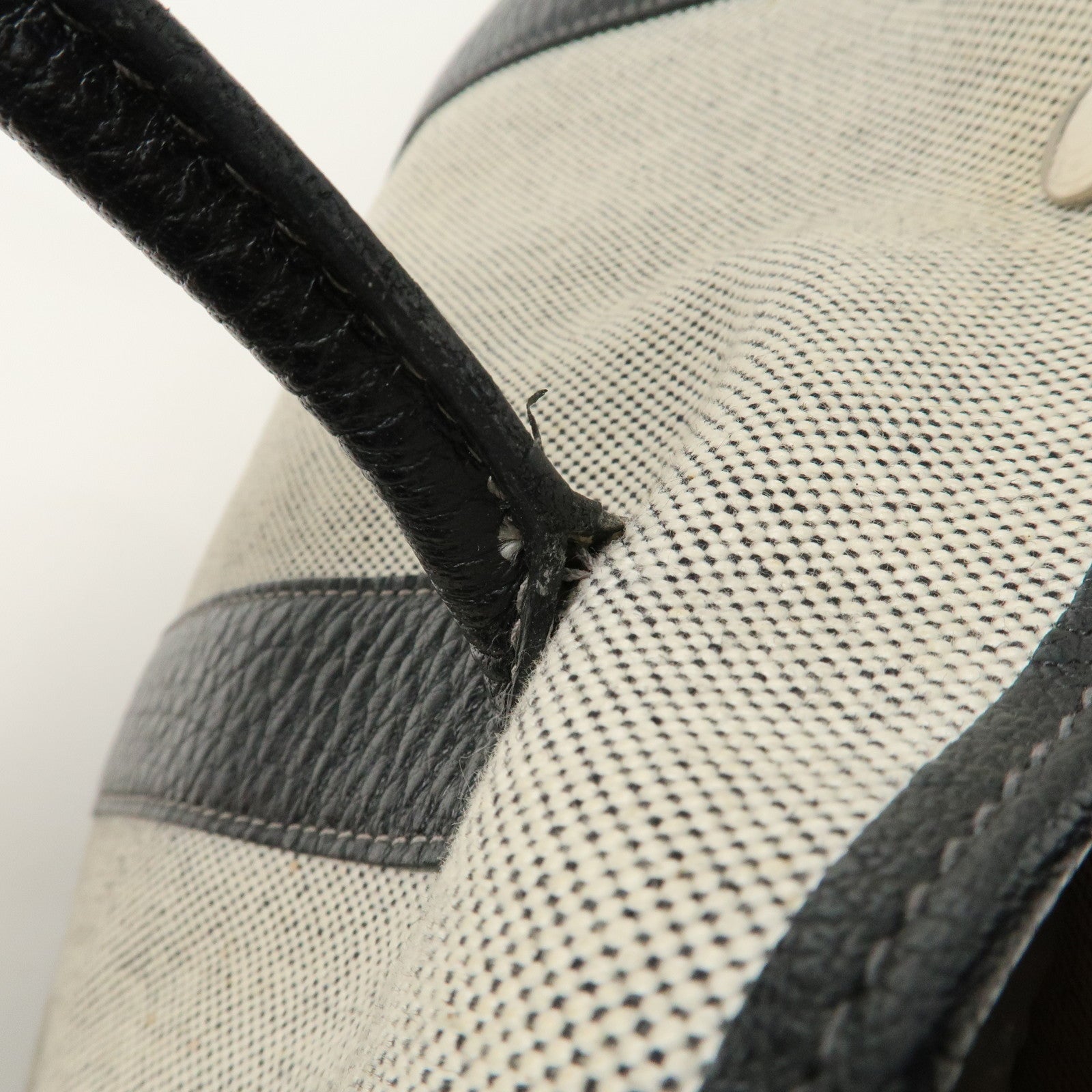 HERMES Garden Party Toile Ash Leather PM H Stamped Tote Bag Used