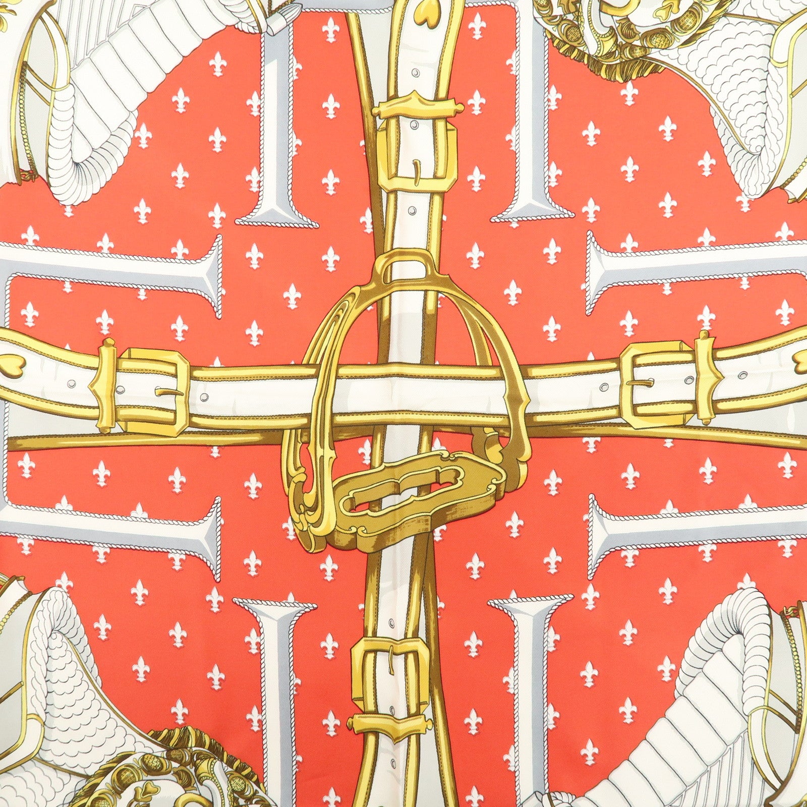 HERMES Carre 90 Silk 100% Scarf Selles A Housse Belt Print Used