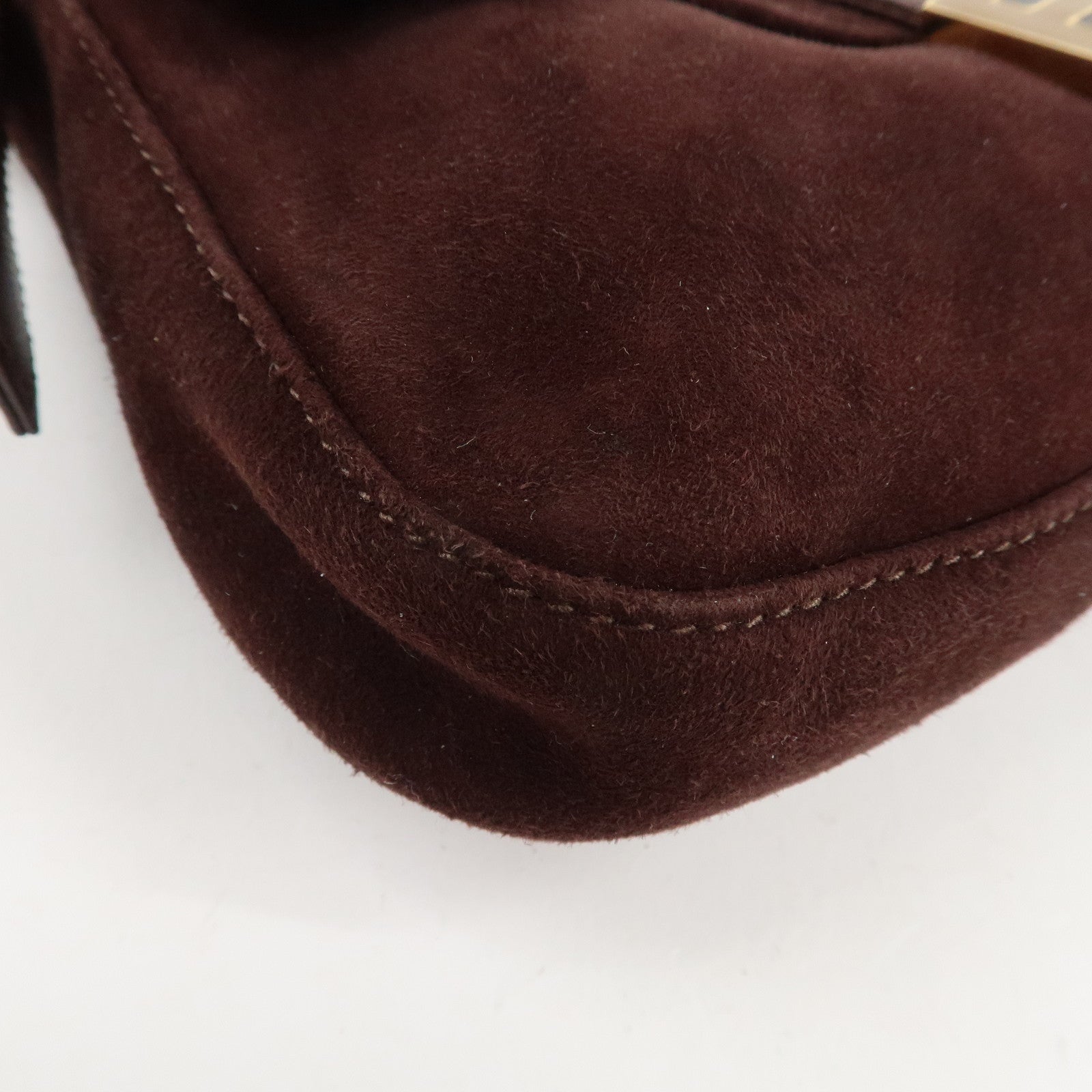FENDI Suede Leather Shoulder Bag Dark Brown 26424 Used