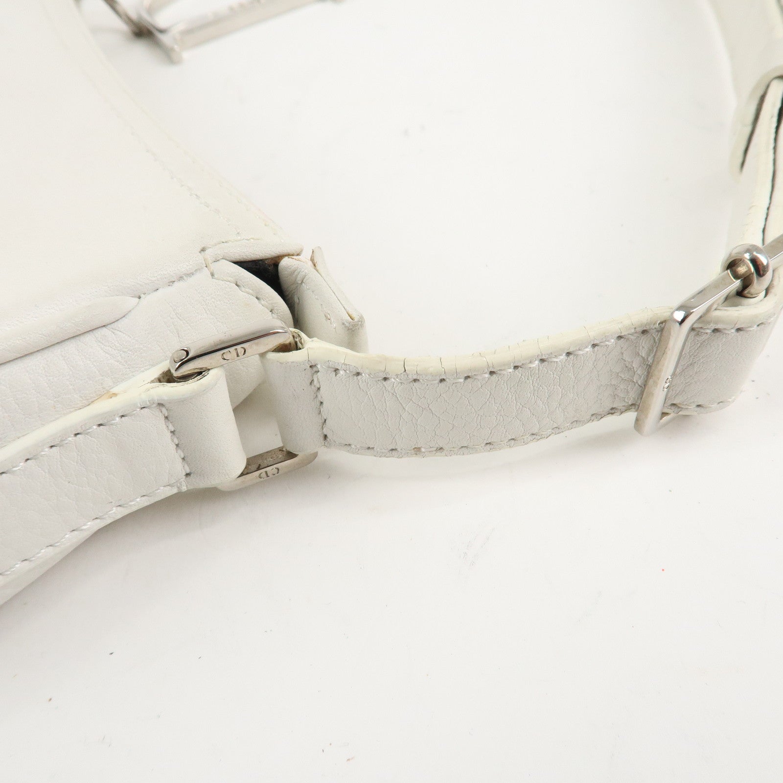 Christian Dior Canvas Leather Logo Charm Hand Bag White Used