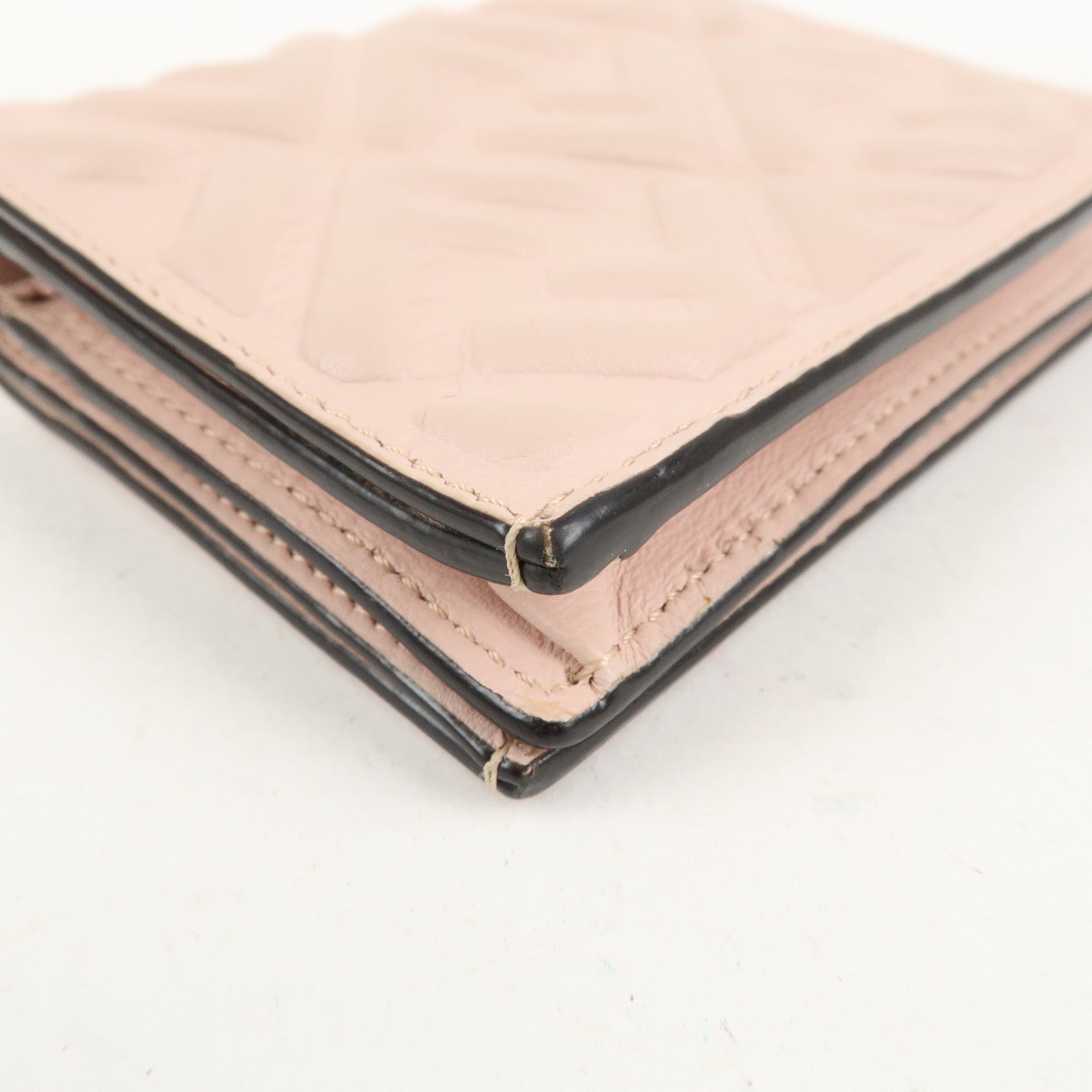 FENDI Bucket Leather Bi-Fold Wallet Gold Metal Fitting Pink Used