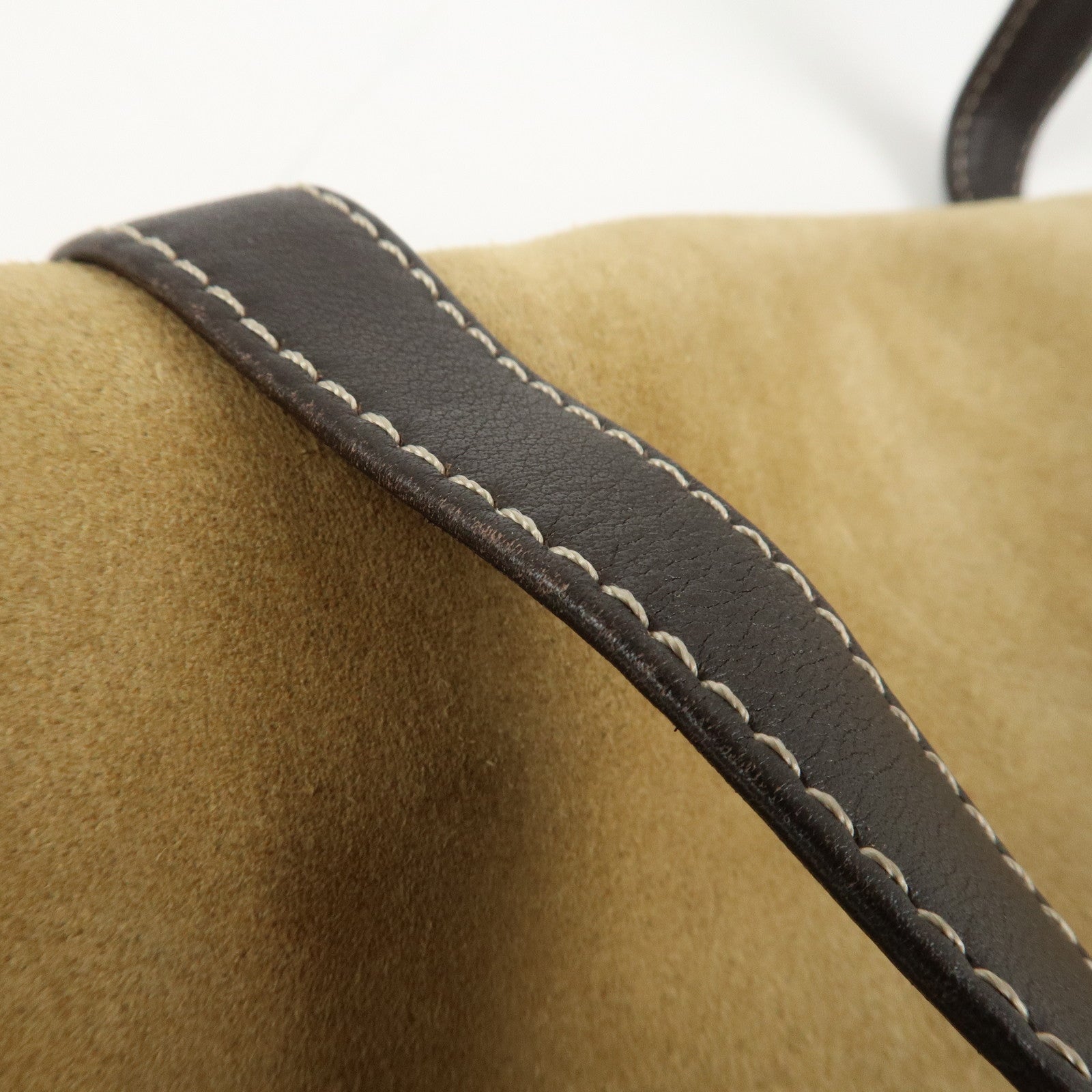 LOEWE Anagram Suede Leather Back Pack Ruck Sack Beige Dark Brown Used