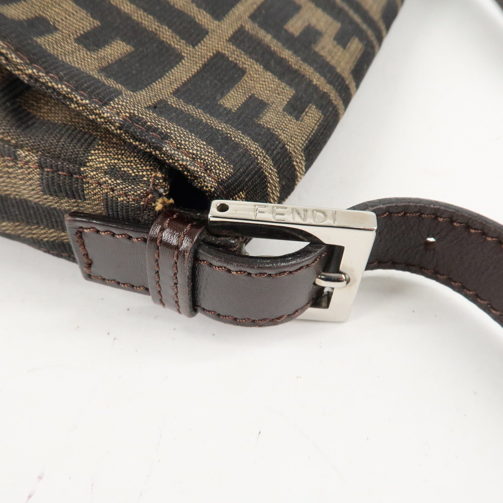FENDI Mamma Baguette Canvas Shoulder Bag Brown Black 26424 Used