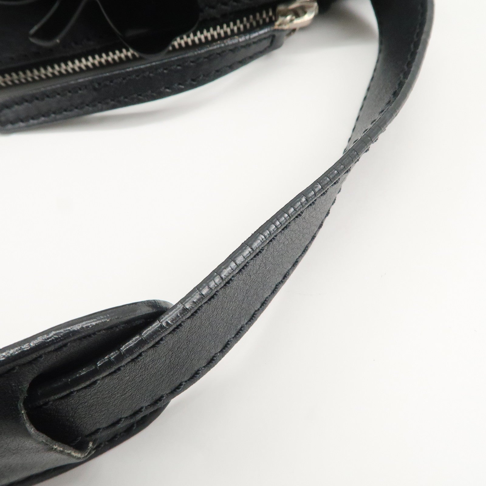 CHANEL Tweed Leather Shoulder Bag Hand Bag Black Beige Used