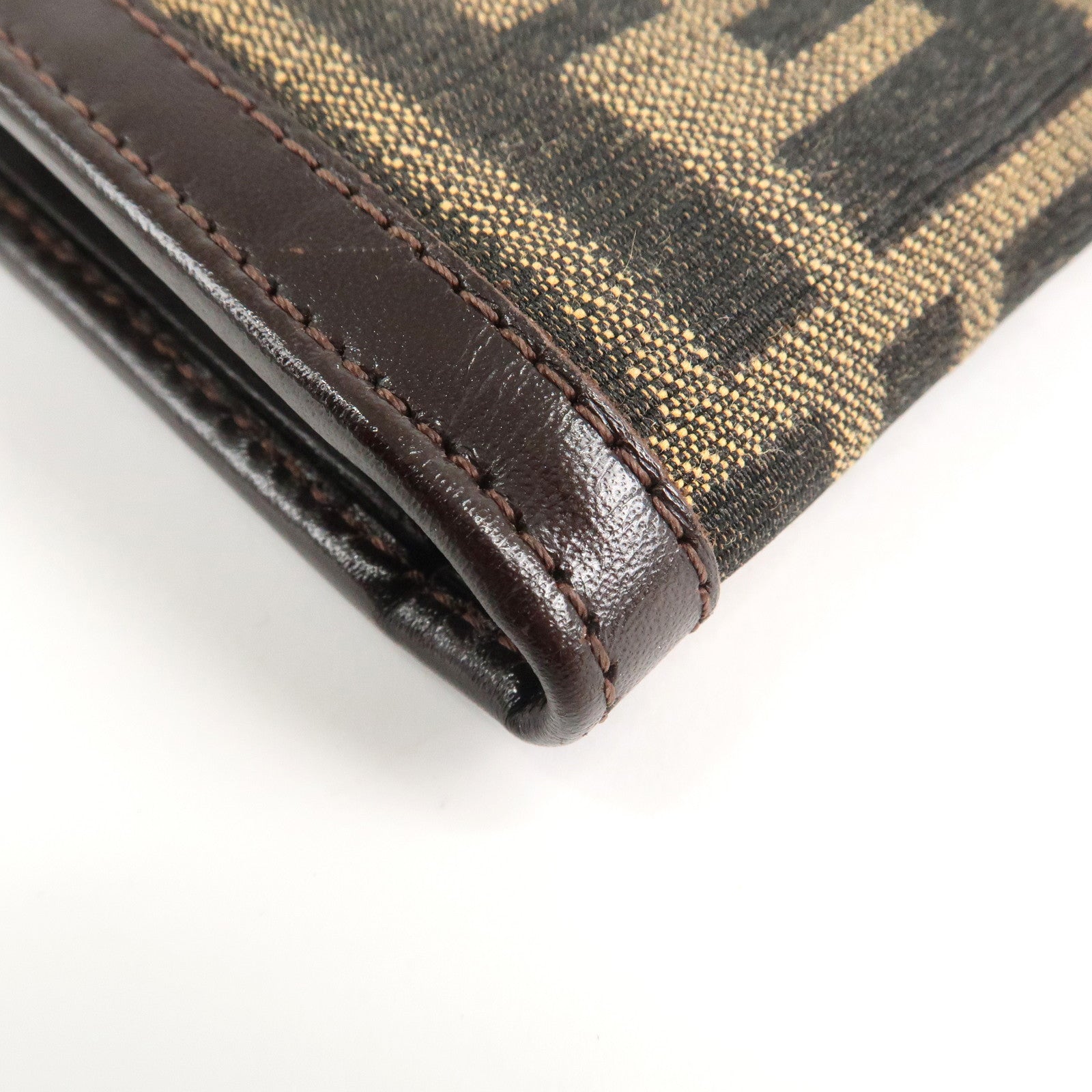 FENDI Zucca Canvas Leather Bifold Wallet Brown Black 1692 Used