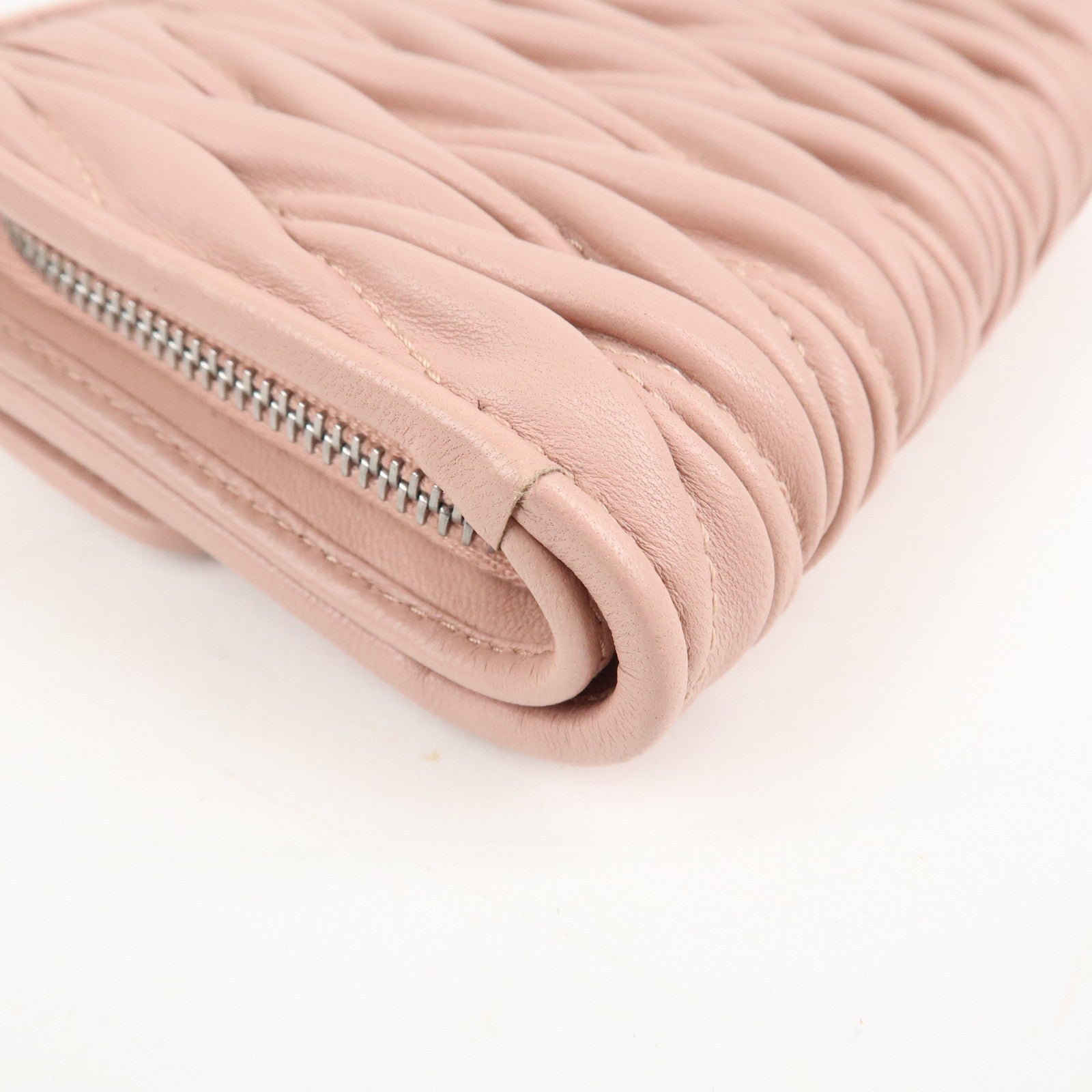 MIU MIU Matelasse Leather Tri-fold Wallet Pink Used