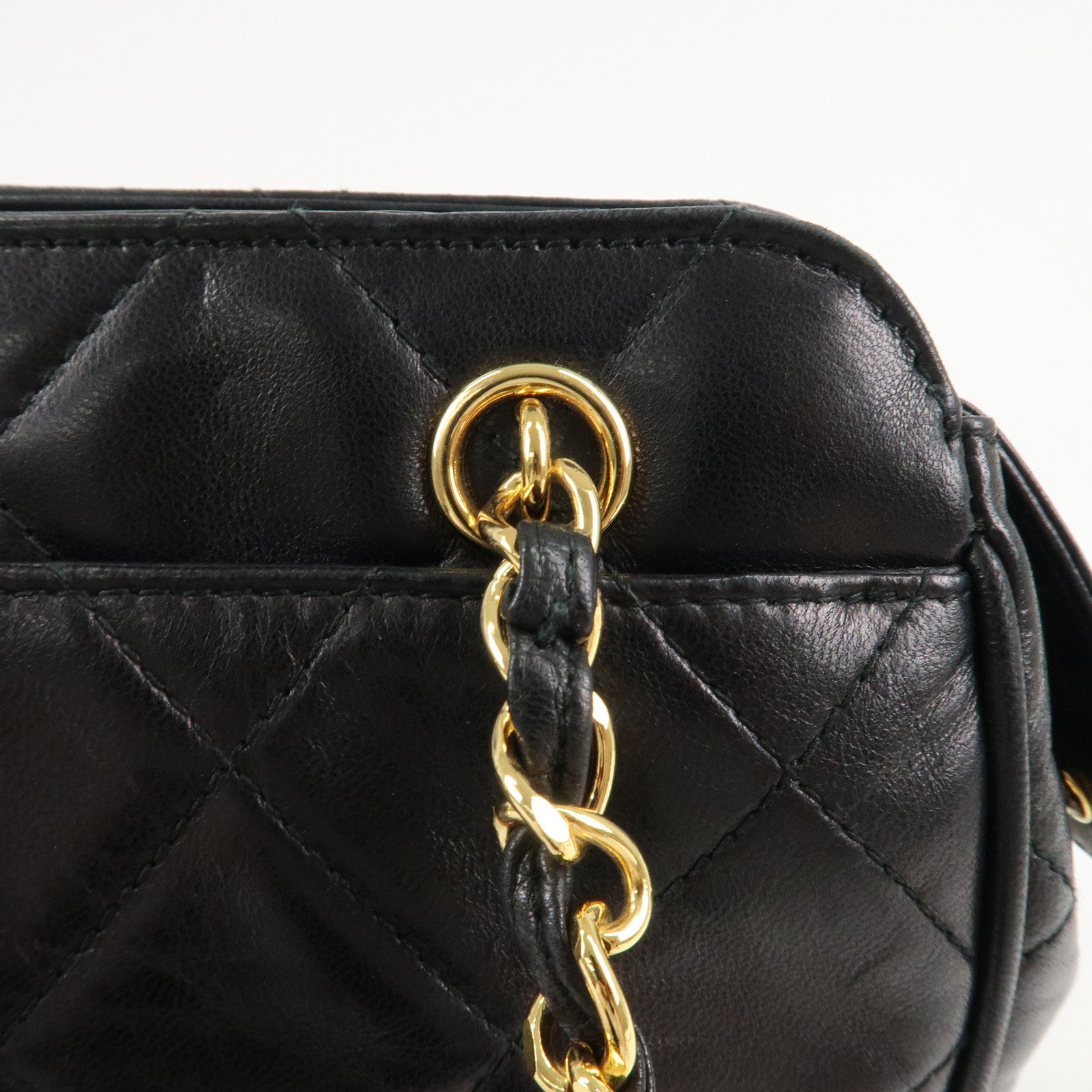 CHANEL Matelasse Lamb Skin COCO Mark Chain Shoulder Bag Black Used