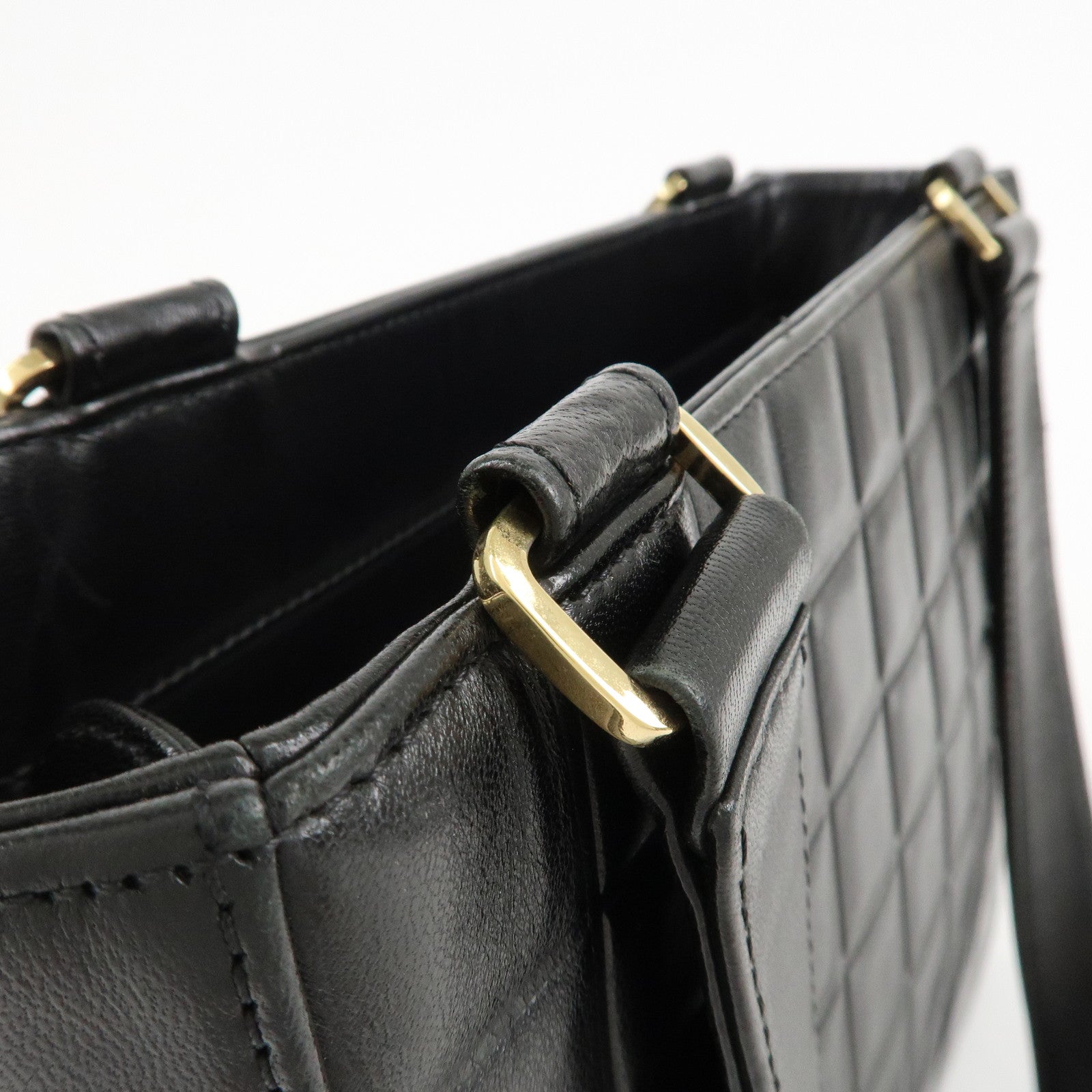 CHANEL Chocolate Bar Lamb Skin COCO Mark Tote Bag Hand Bag A17809 Used