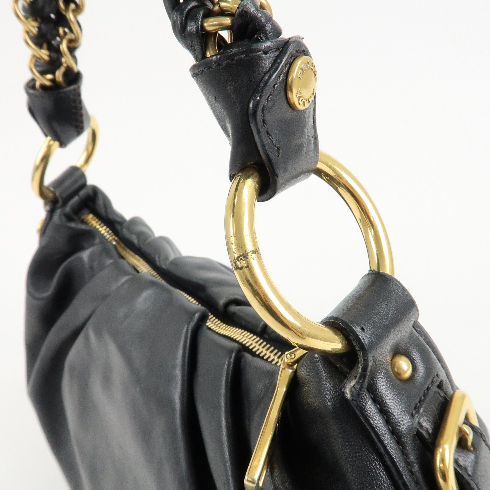 PRADA Leather 2Way Hand Bag Shoulder Bag Black BN2324 Used