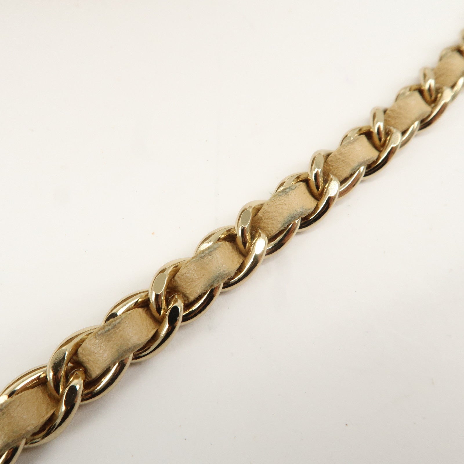 CHANEL Chocolate Bar Lamb Skin Chain Shoulder Bag Beige A15316 Used