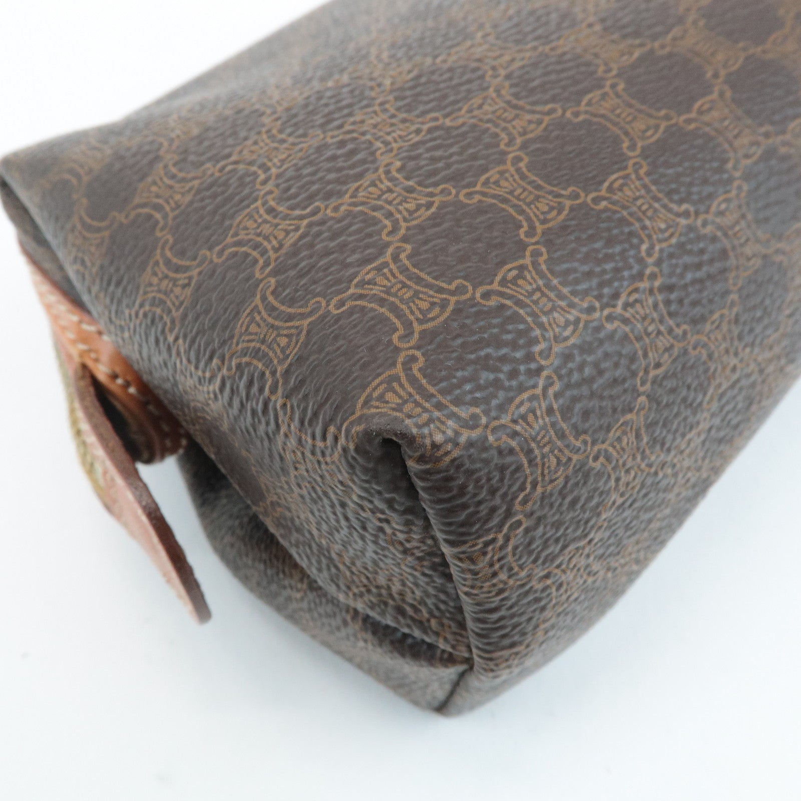 CELINE Macadam PVC Leather Pouch Cosmetic Pouch Brown Used