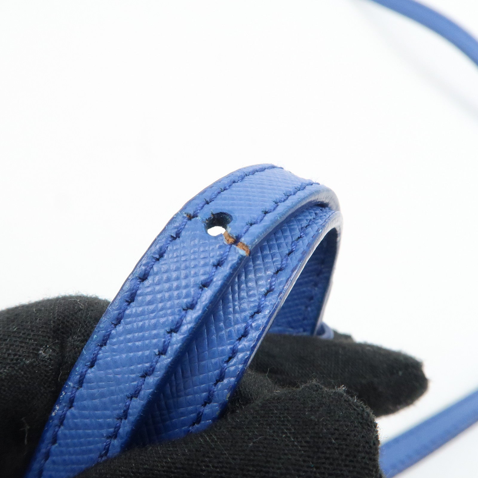 PRADA Leather Shoulder Bag Blue Navy Used